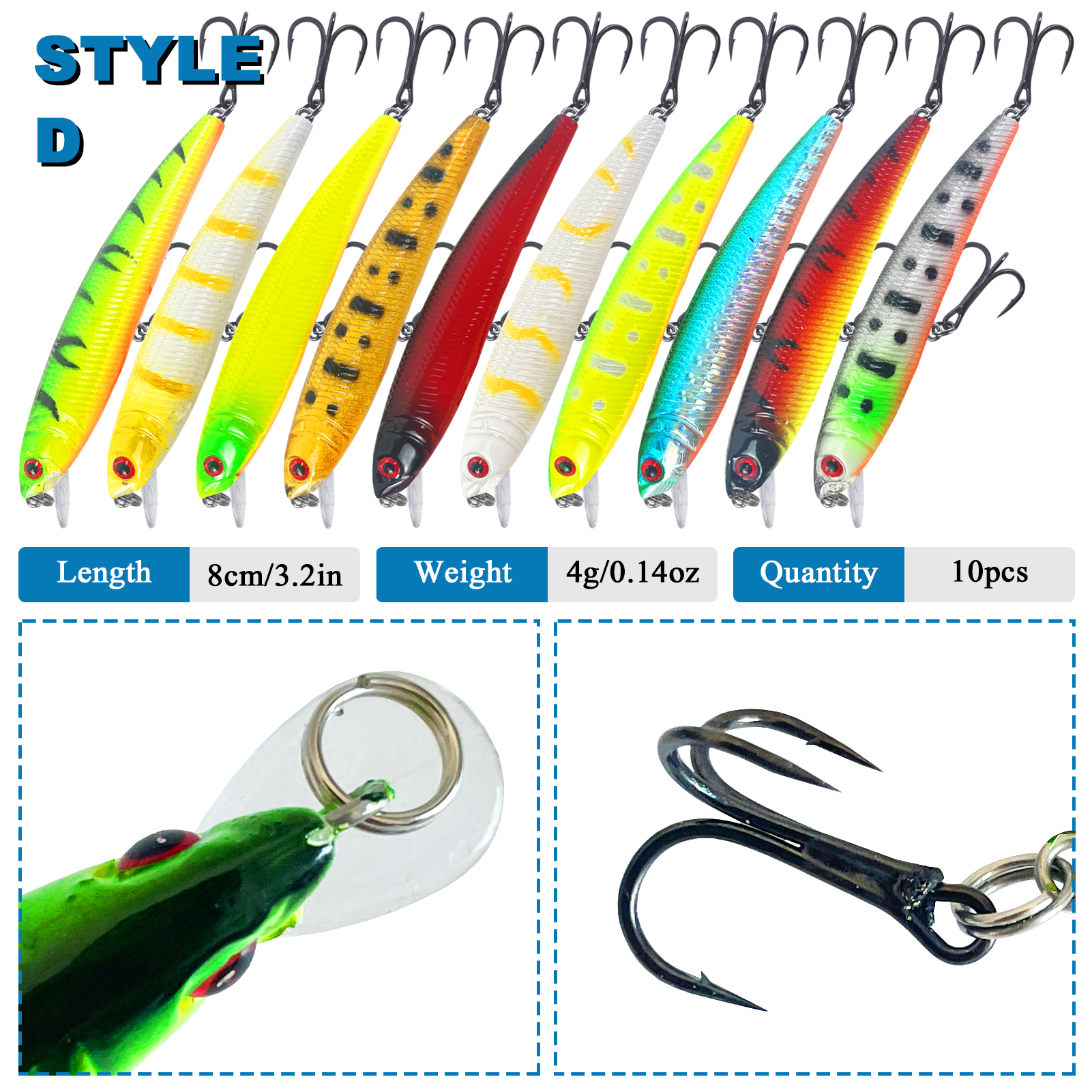 FREE FISHER Fishing Hard Lures Kit,43pcs/Lot Mixed Minnows,Crankbaits Poppers,Bass Fishing Baits,Simulated Artificial Lures Set