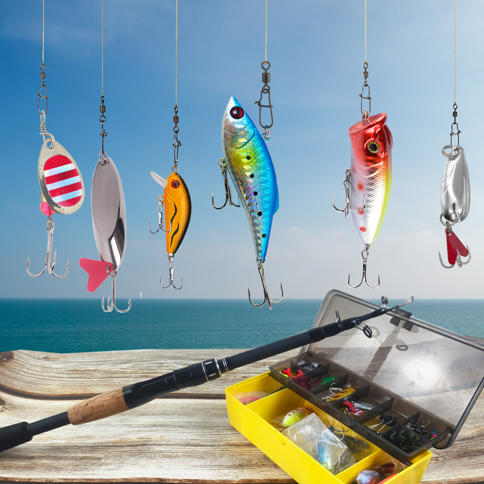 FREE FISHER Fishing Tackle Box,145pcs Fishing Lures Kit,VIB Minnow Popper,Soft Worm,Fishing Pliers Spinnerbait Hooks Accessories