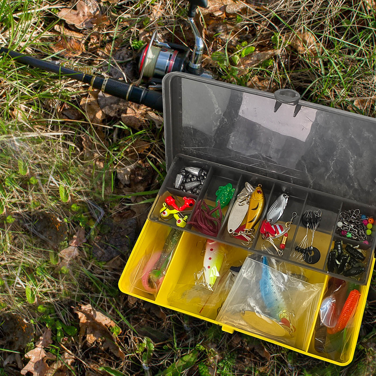 FREE FISHER Fishing Tackle Box,145pcs Fishing Lures Kit,VIB Minnow Popper,Soft Worm,Fishing Pliers Spinnerbait Hooks Accessories