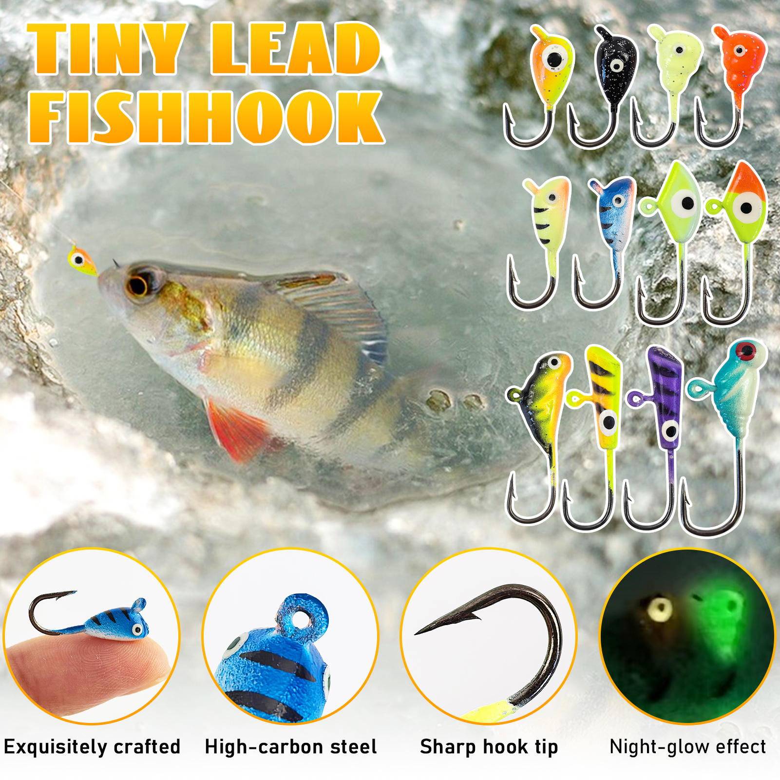 FREE FISHER 44pcs/Lot Ice Fishing Kit,Jig Head Hooks,Sinking Metal Balance Vibration Baits,Soft Lures,Vertical Jigs Treble Hooks,FISHING TACKLE BOX