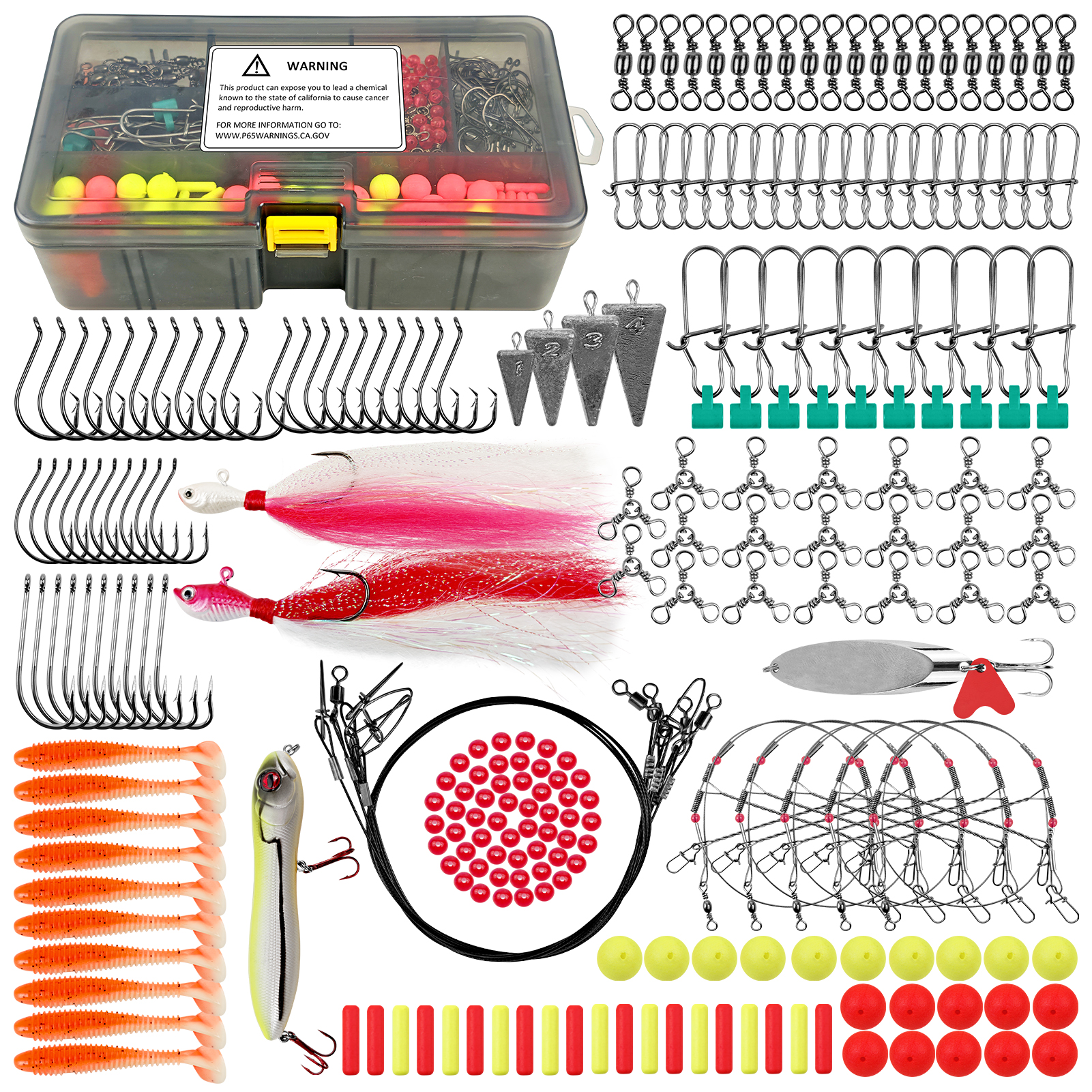 FREE FISHER 234pcs/Box Sea Fishing Kit Baits Crank Hooks Swivels Beads Fishing Weights Sinkers Steel Leader Line Spoons Trolling Accessories Set