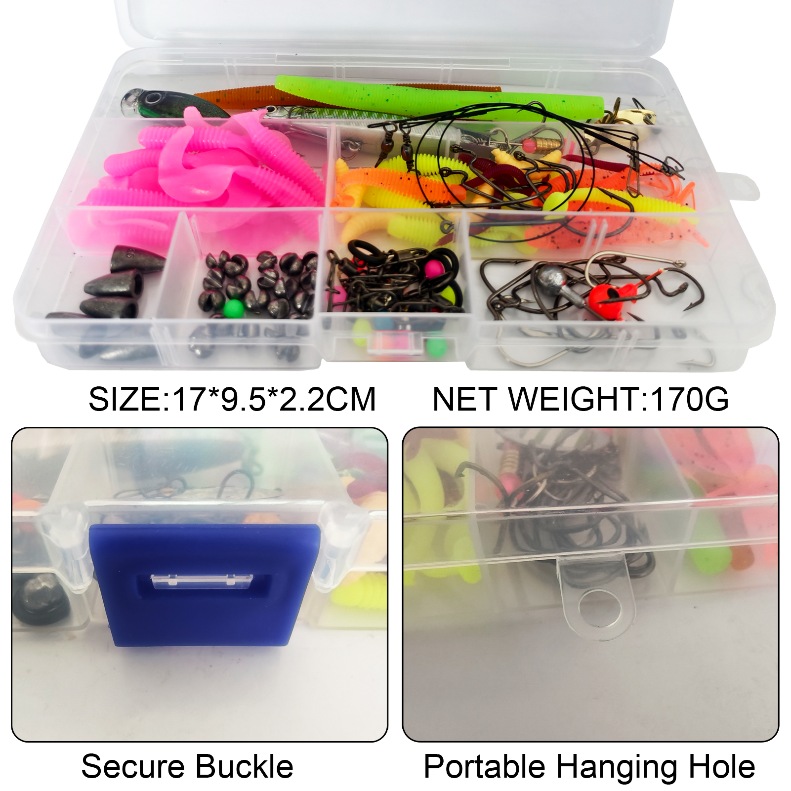 FREE FISHER 114pcs Fishing Lures Kit with Box,Soft Worms Hard Baits,Crankhooks Swivels Beads,Spinners Fishing Weights Sinkers for Bass Pike