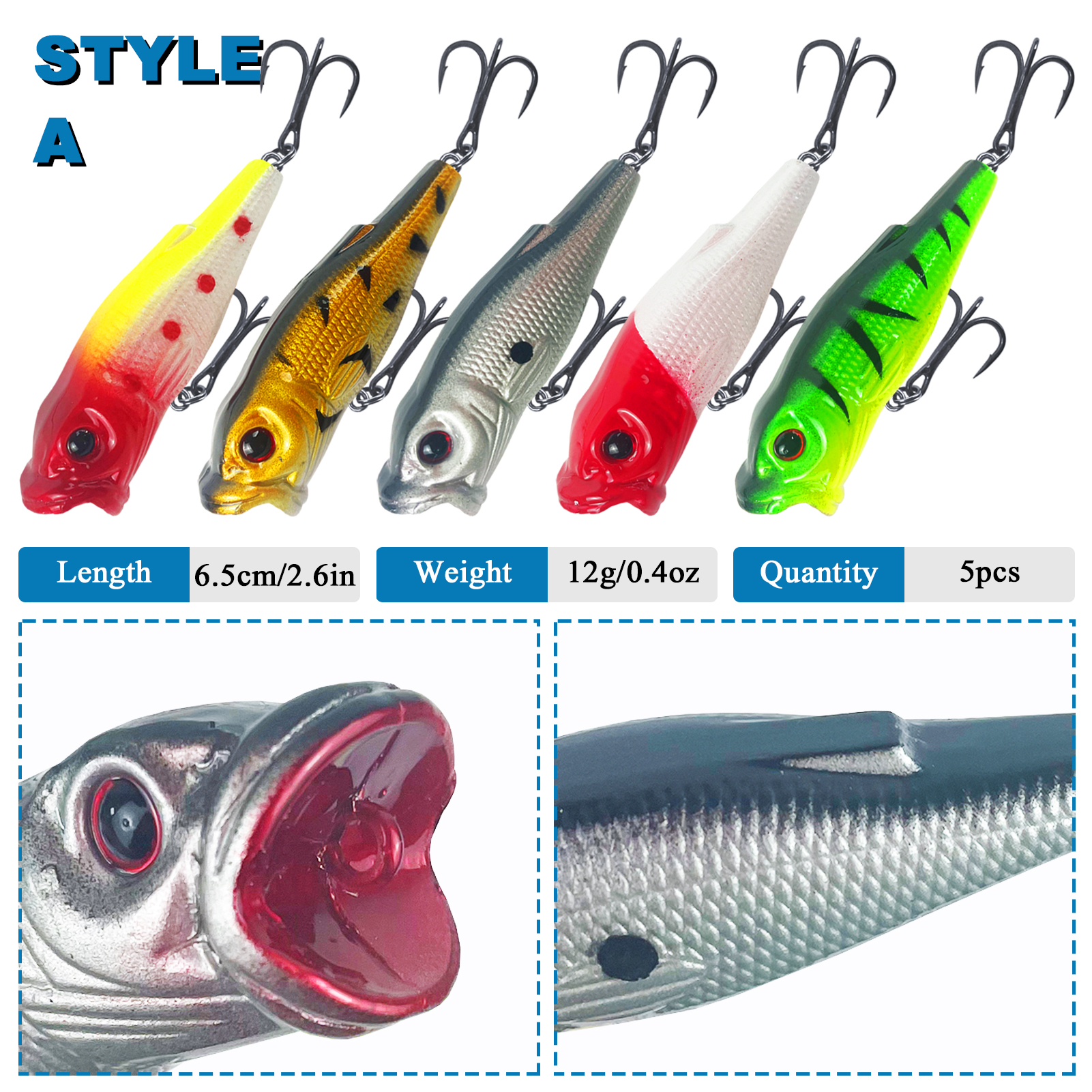 FREE FISHER Fishing Hard Lures Kit,43pcs/Lot Mixed Minnows,Crankbaits Poppers,Bass Fishing Baits,Simulated Artificial Lures Set