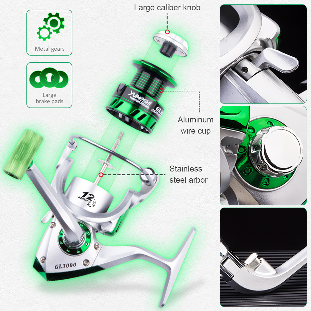 FREE FISHER Fishing Spinning Wheel Metal Spool 5.5:1 Ratio Fishing Reels 1000-7000 Smooth Ultralight Spinner Reels for Freshwater/Saltwater