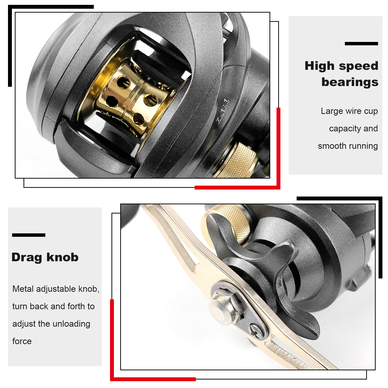 FREE FISHER Fishing Bait Casting Reel Metal Spool 7.1:1 Baitcaster Fishing Wheel 18+1BB Magnet Braking System Trolling Fish Reels