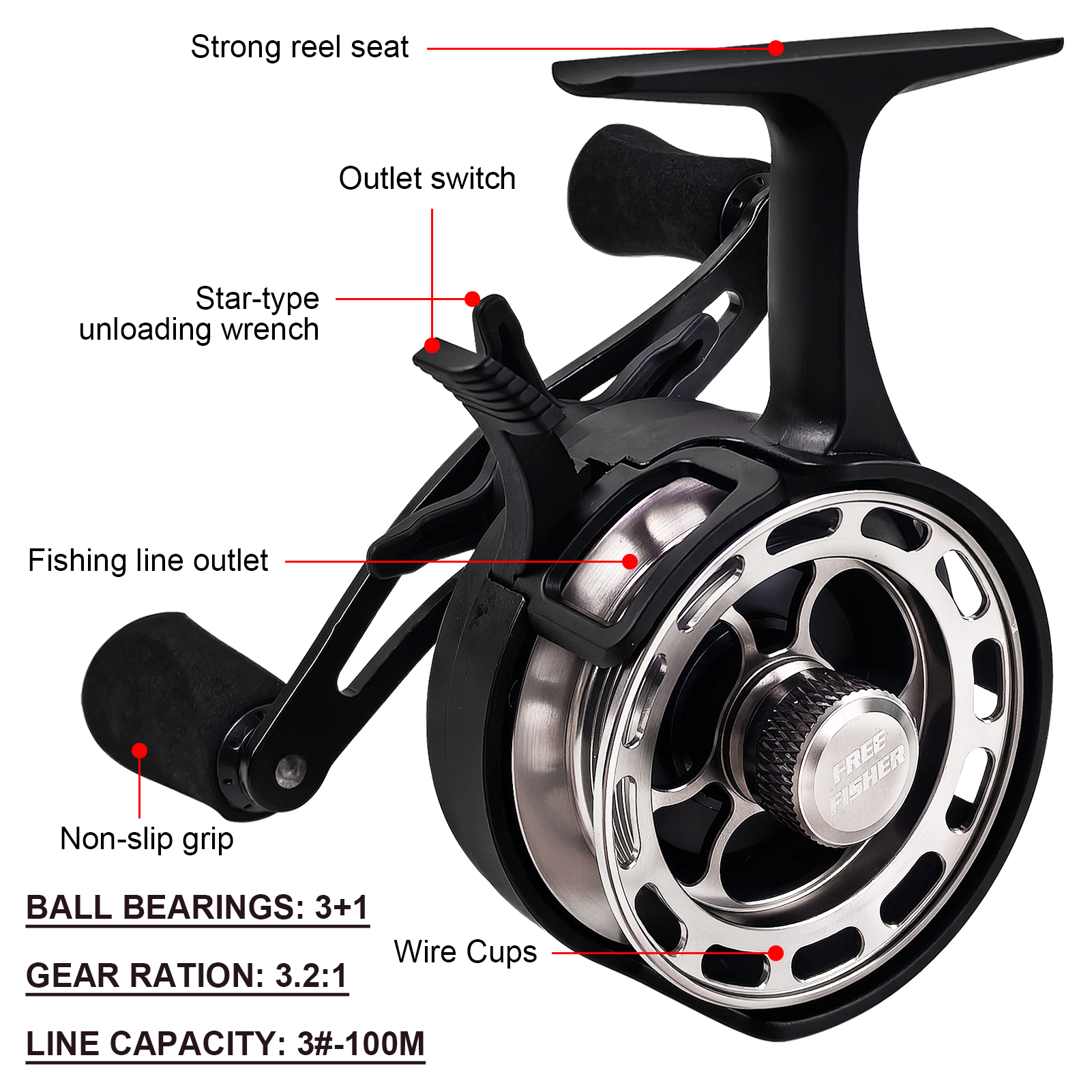 FREE FISHER Ice Fishing Reel Metal High Speed 3.2:1 Ultra Smooth Fishing Fly Wheel 3+1BB Portable Winter Fishing Raft Reel