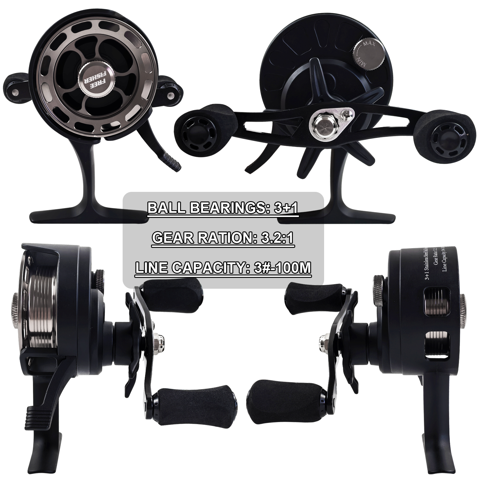 FREE FISHER Ice Fishing Reel Metal High Speed 3.2:1 Ultra Smooth Fishing Fly Wheel 3+1BB Portable Winter Fishing Raft Reel