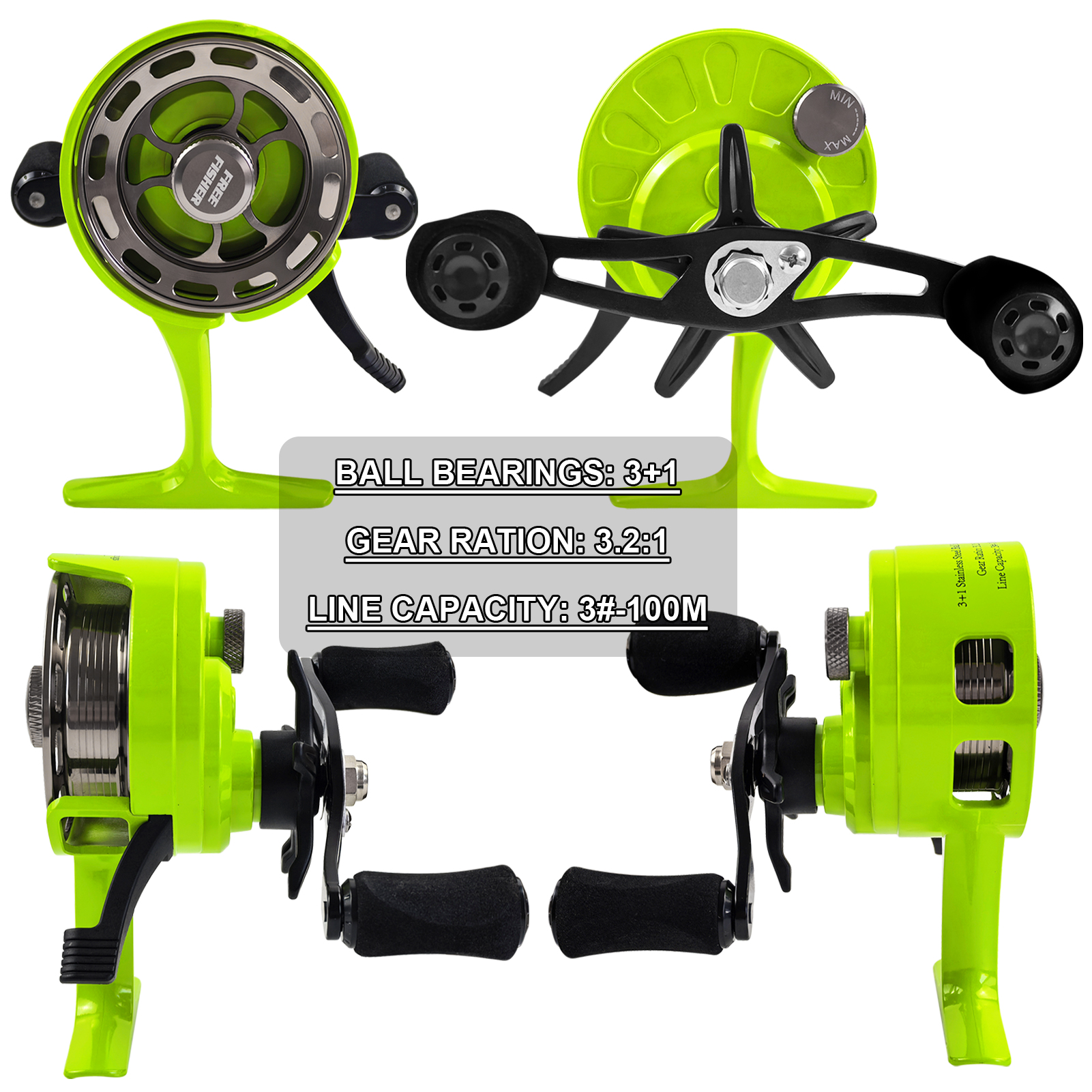 FREE FISHER Ice Fishing Reel Metal High Speed 3.2:1 Ultra Smooth Fishing Fly Wheel 3+1BB Portable Winter Fishing Raft Reel