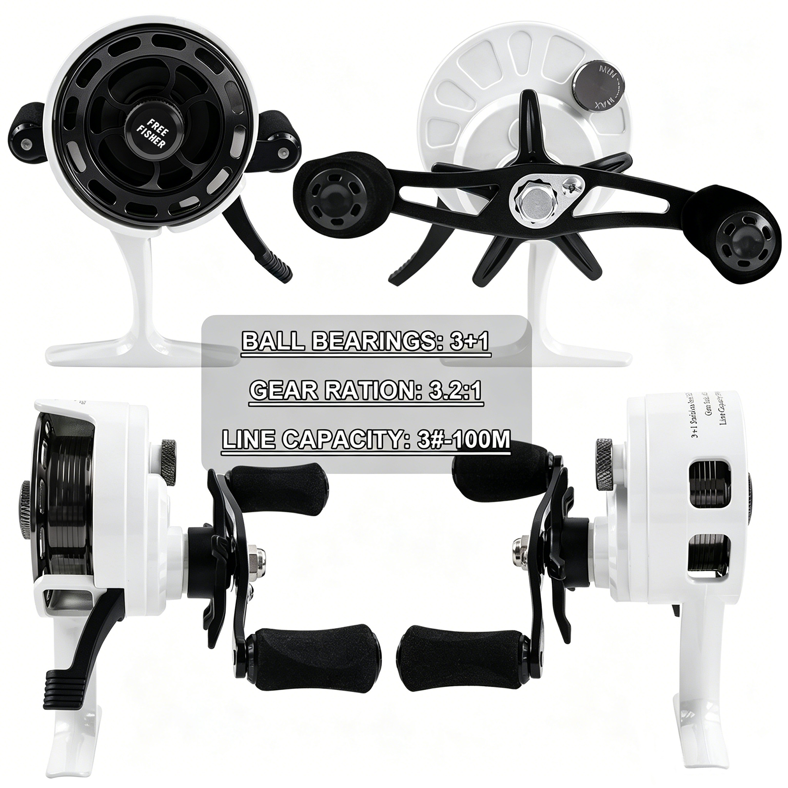 FREE FISHER Ice Fishing Reel Metal High Speed 3.2:1 Ultra Smooth Fishing Fly Wheel 3+1BB Portable Winter Fishing Raft Reel