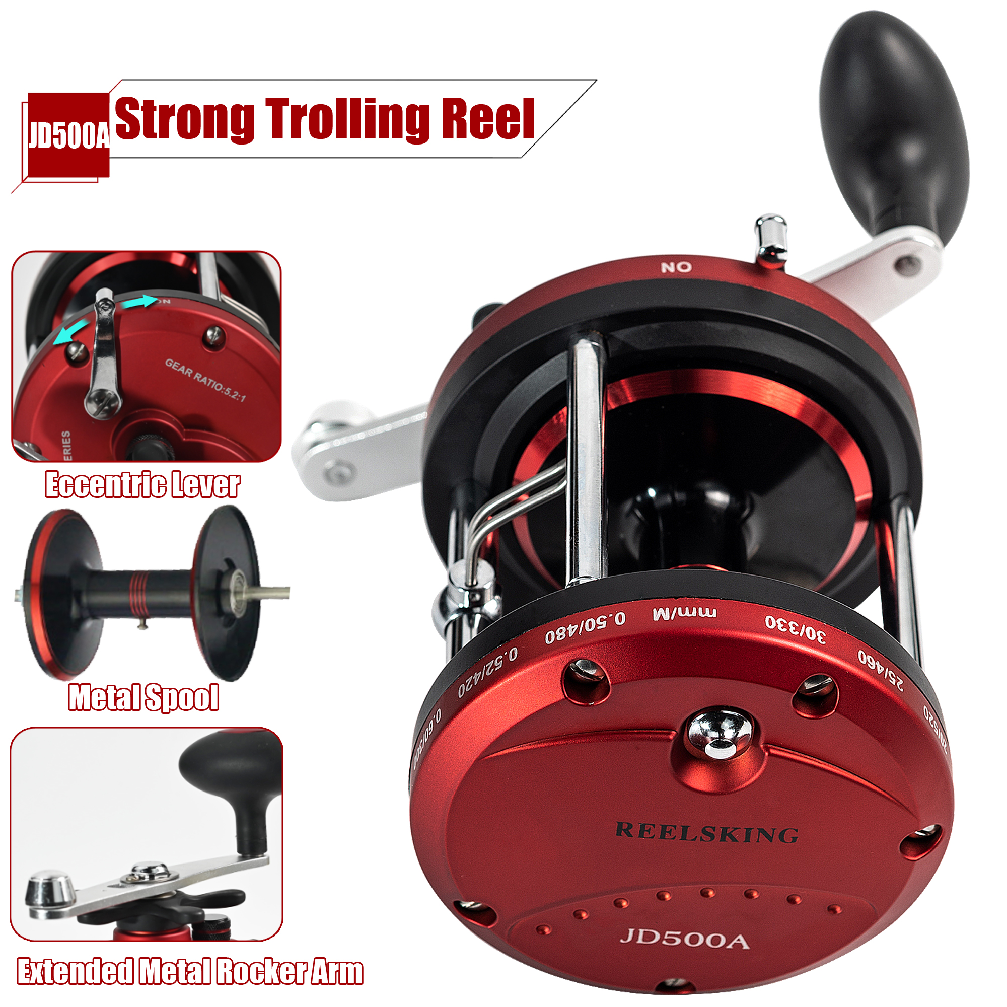 FREE FISHER 1pcs Fishing Drum Reel Metal Spool Right Hand 12BB Strong Trolling Reels Boat Sea Fishing Wheels Spinning Bait Casting Fish Reels