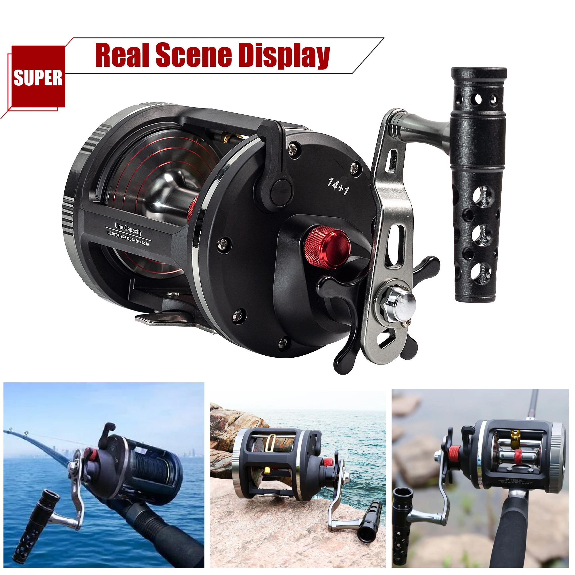 FREE FISHER 1pcs Trolling Fishing Reel Metal Spool Strong Drag Drum 20KG Max Drag Right Hand 14+1BB Spinning Wheel Saltwater Casting Reels