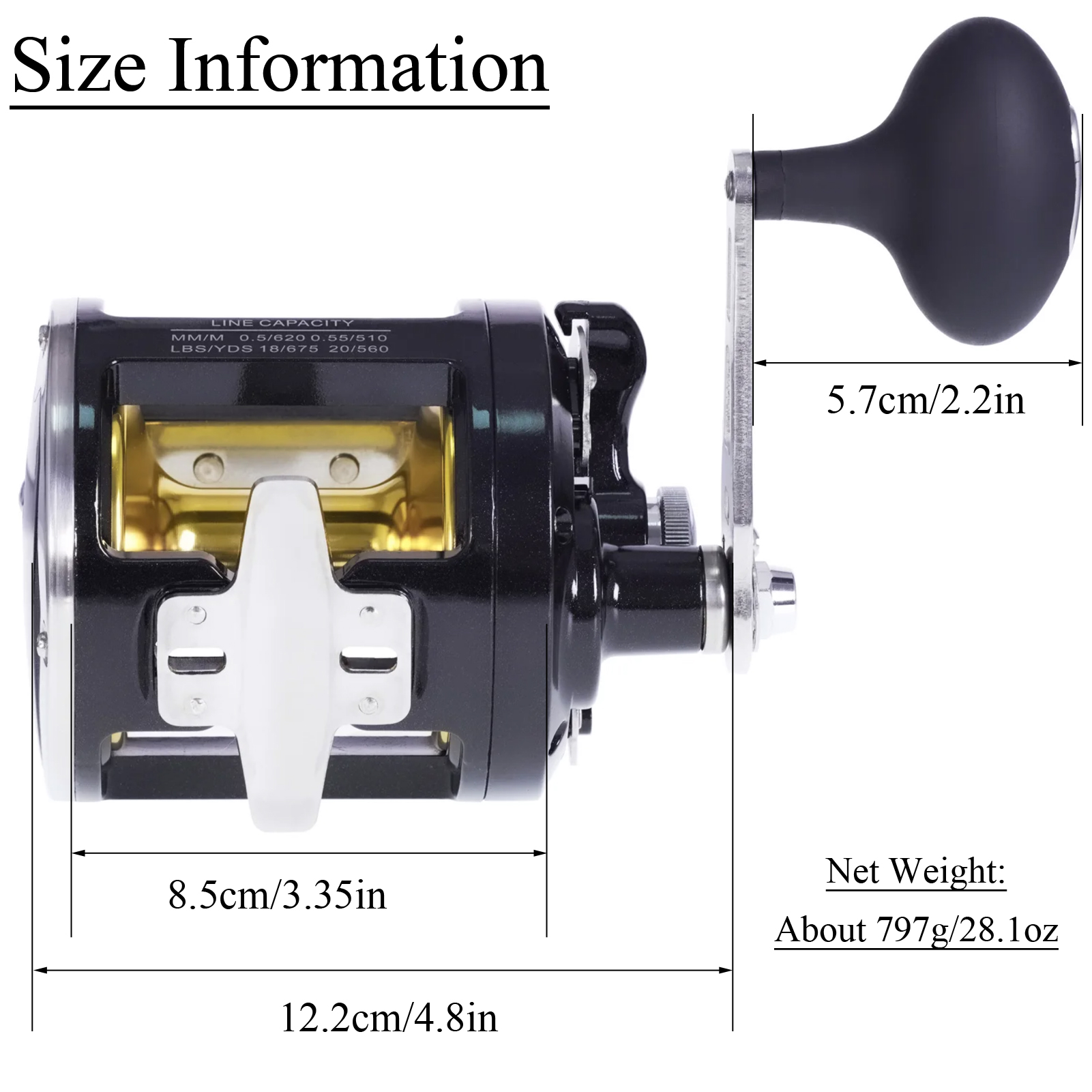 FREE FISHER Trolling Casting Reel,TR12000 Saltwater Metal Boat Fishing Drum Wheel,Right Hand Speed Ratio 3.4:1 Sea Fishing Reels 