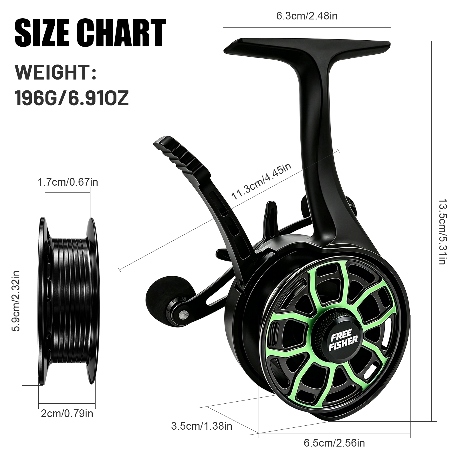 FREE FISHER Ice Fishing Reel,3.2:1 Gear Ratio Metal Spool Winter Fishing Reels,Left/Right Hand Smooth 3+1BB Inline Raft Wheel