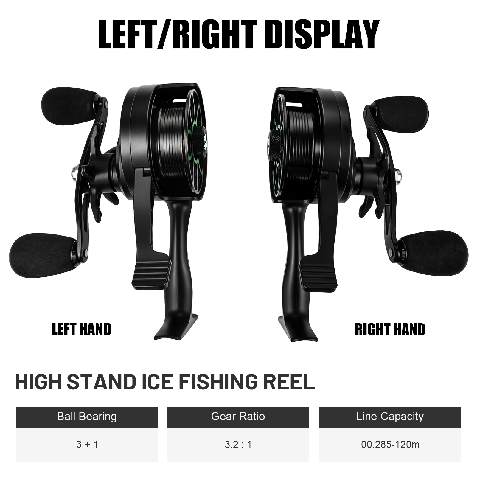 FREE FISHER Ice Fishing Reel,3.2:1 Gear Ratio Metal Spool Winter Fishing Reels,Left/Right Hand Smooth 3+1BB Inline Raft Wheel