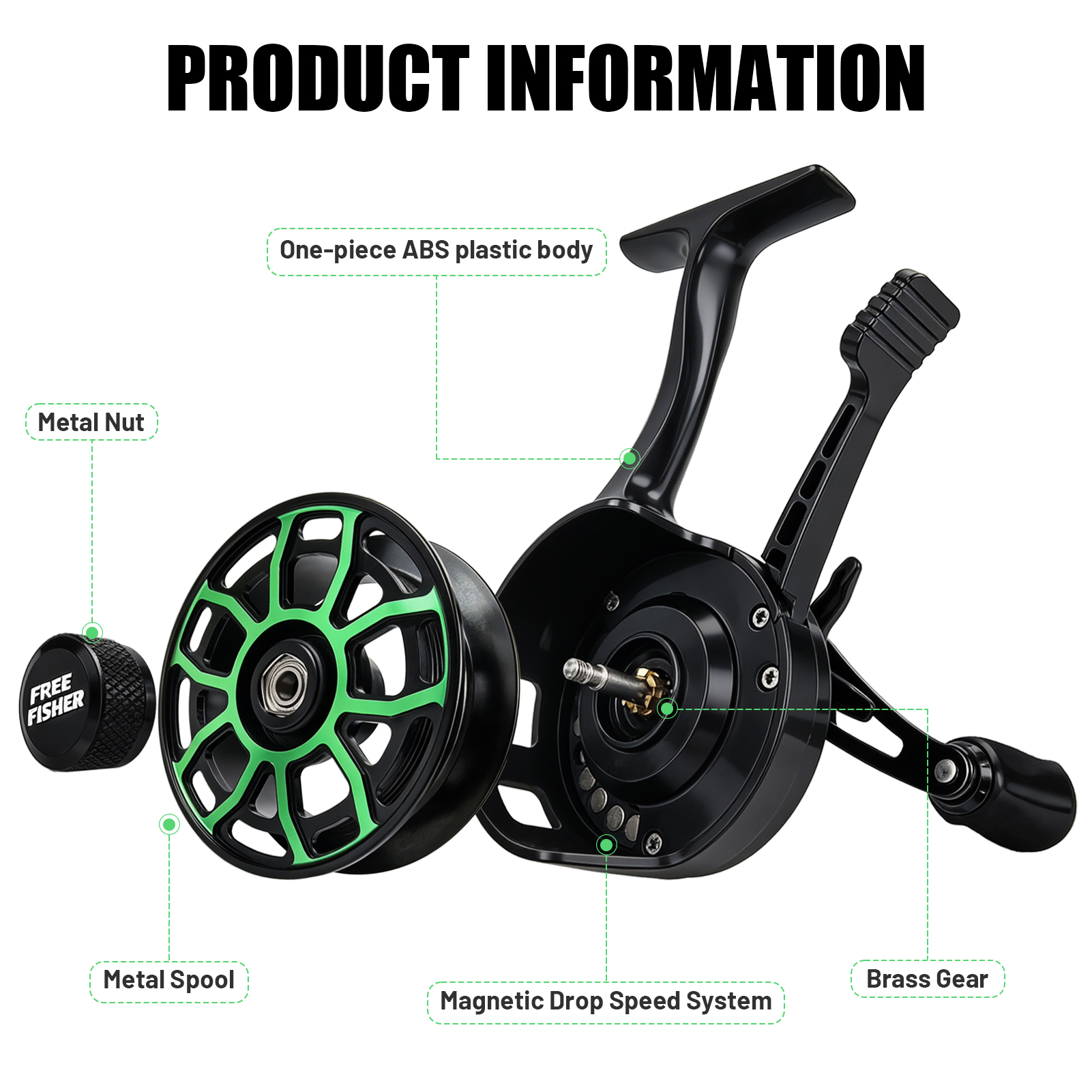 FREE FISHER Ice Fishing Reel,3.2:1 Gear Ratio Metal Spool Winter Fishing Reels,Left/Right Hand Smooth 3+1BB Inline Raft Wheel