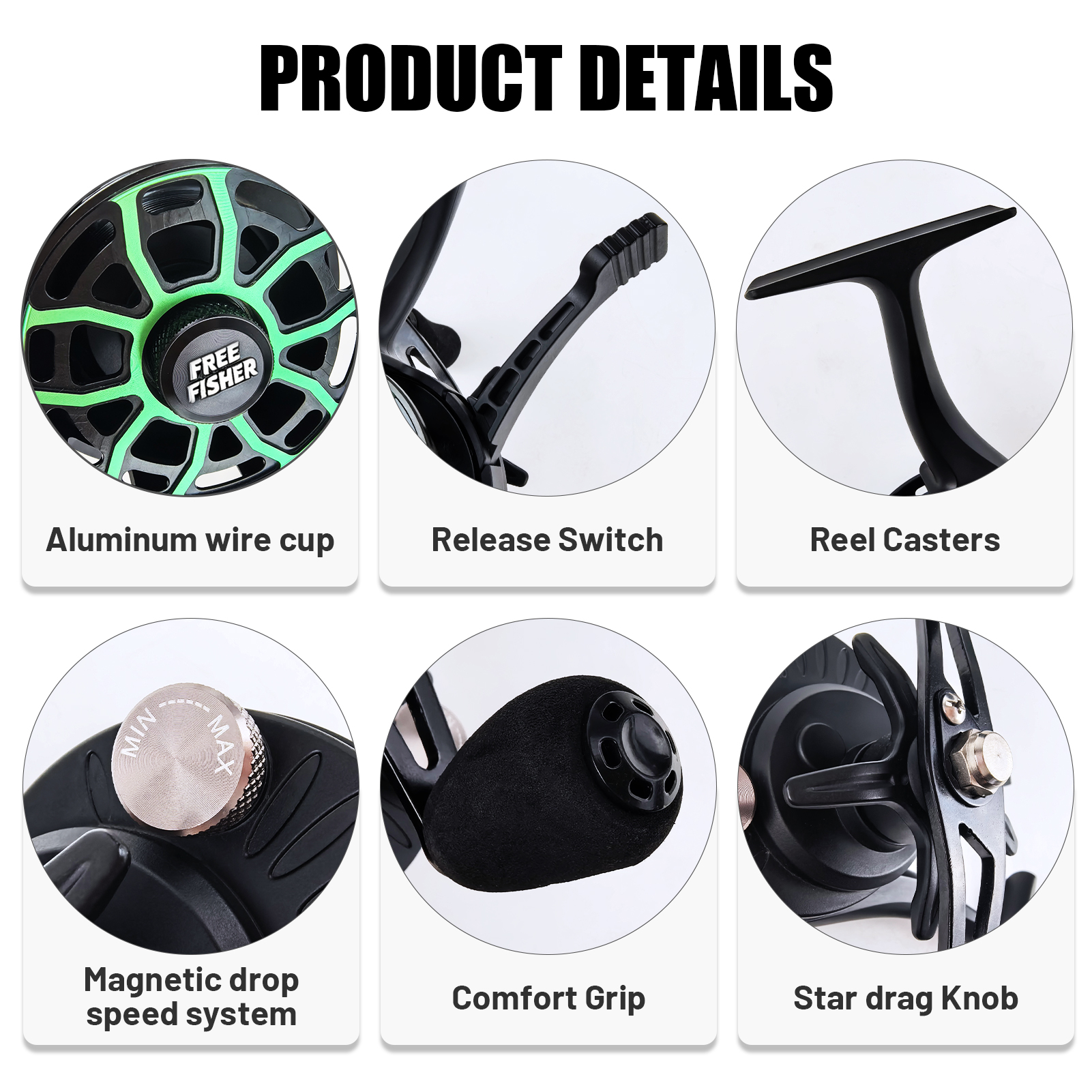 FREE FISHER Ice Fishing Reel,3.2:1 Gear Ratio Metal Spool Winter Fishing Reels,Left/Right Hand Smooth 3+1BB Inline Raft Wheel