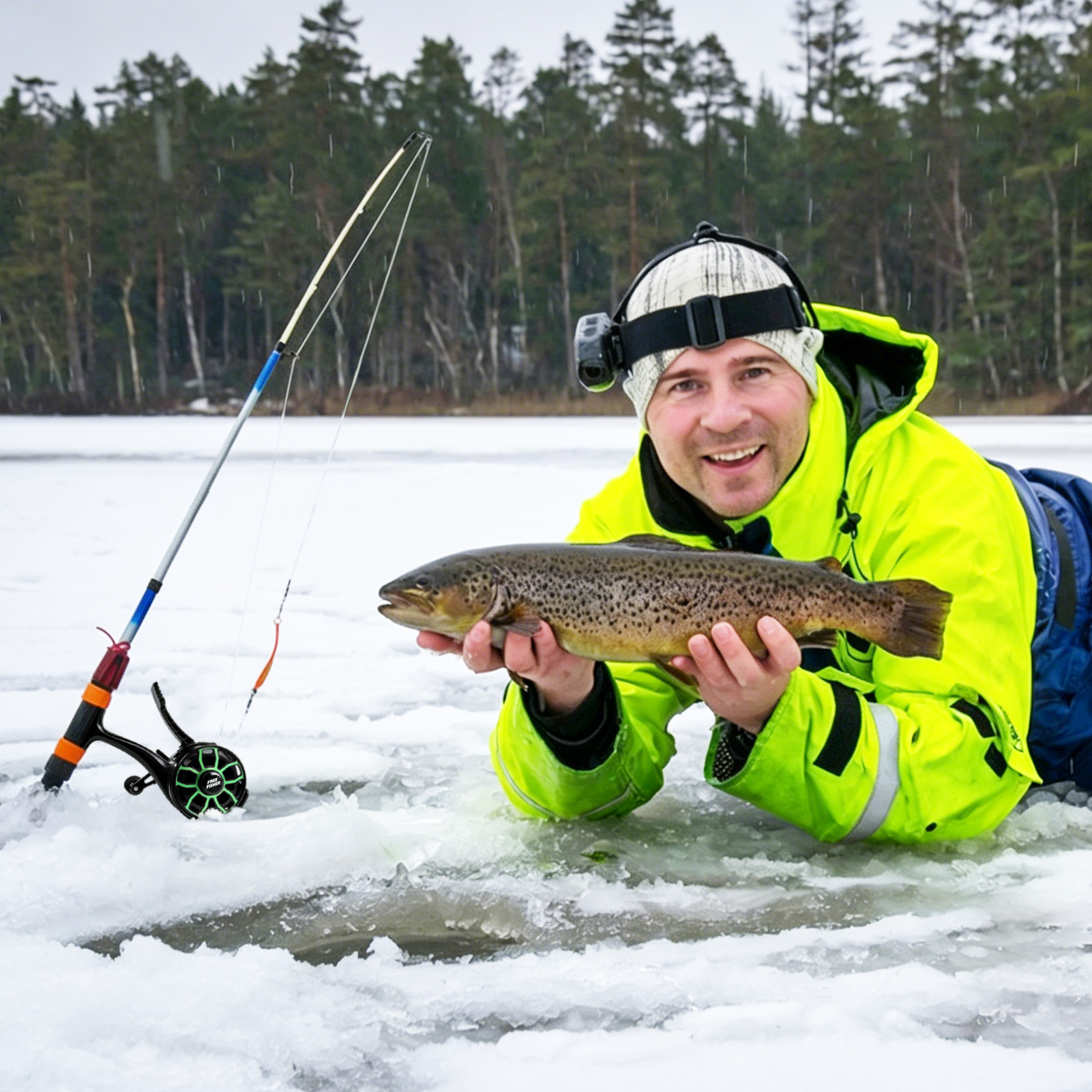 FREE FISHER Ice Fishing Reel,3.2:1 Gear Ratio Metal Spool Winter Fishing Reels,Left/Right Hand Smooth 3+1BB Inline Raft Wheel