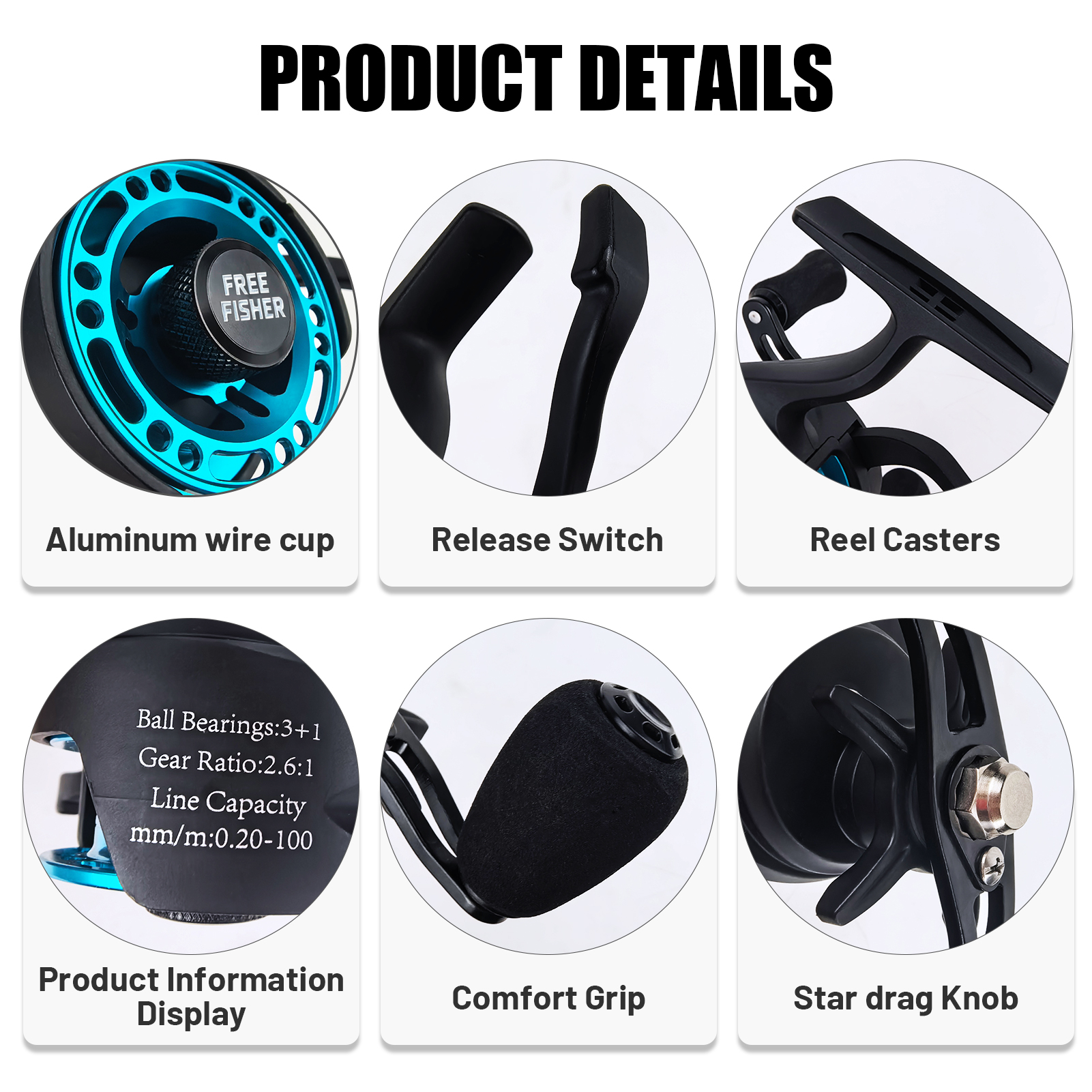 FREE FISHER Mini Ice Fishing Reel,3+1BB Inline Raft Wheel,Gear Ratio 2.6:1 Metal Spool Left/Right Hand Smooth Winter Fishing Reels