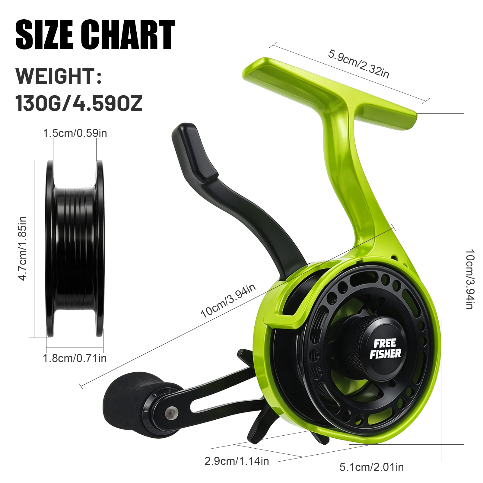FREE FISHER Mini Ice Fishing Reel,3+1BB Inline Raft Wheel,Gear Ratio 2.6:1 Metal Spool Left/Right Hand Smooth Winter Fishing Reels