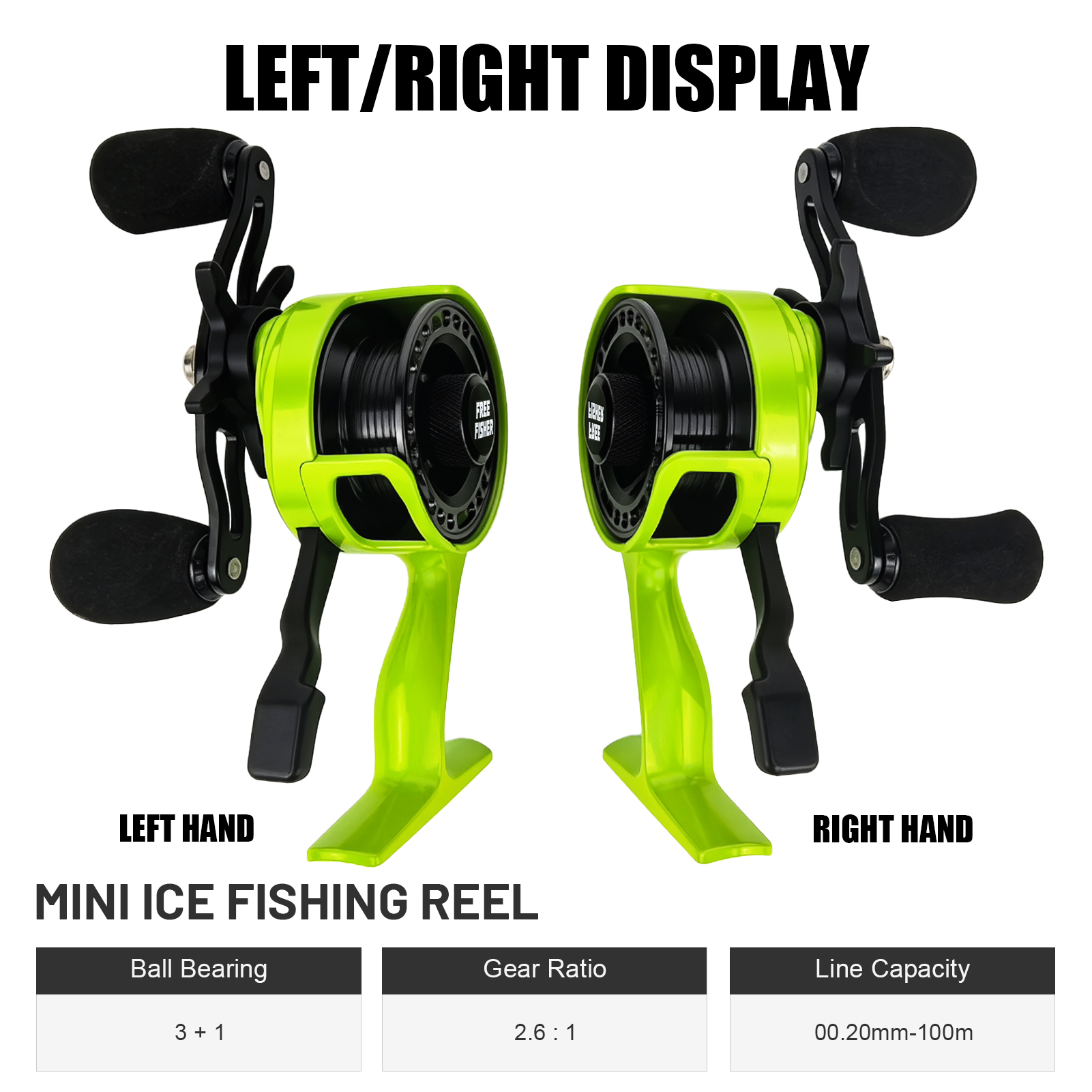 FREE FISHER Mini Ice Fishing Reel,3+1BB Inline Raft Wheel,Gear Ratio 2.6:1 Metal Spool Left/Right Hand Smooth Winter Fishing Reels
