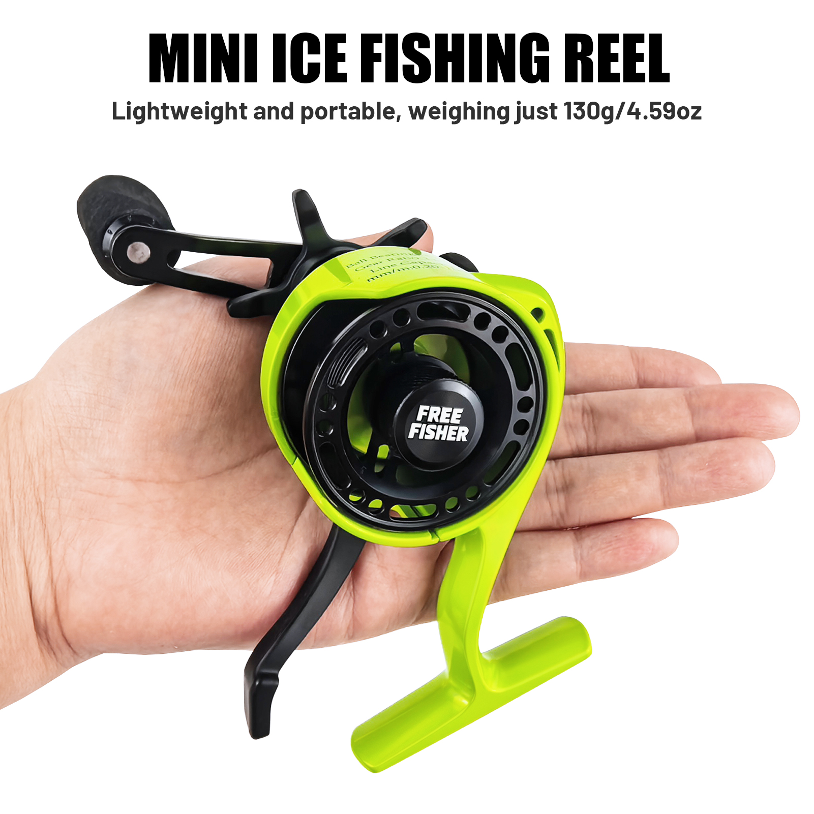 FREE FISHER Mini Ice Fishing Reel,3+1BB Inline Raft Wheel,Gear Ratio 2.6:1 Metal Spool Left/Right Hand Smooth Winter Fishing Reels