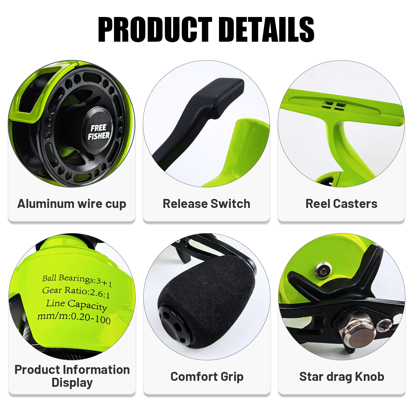 FREE FISHER Mini Ice Fishing Reel,3+1BB Inline Raft Wheel,Gear Ratio 2.6:1 Metal Spool Left/Right Hand Smooth Winter Fishing Reels