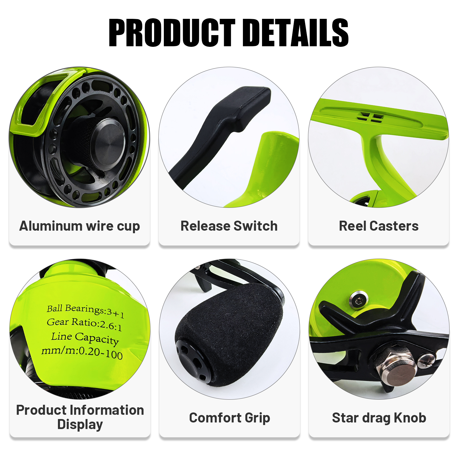 FREE FISHER Mini Ice Fishing Reel,3+1BB Inline Raft Wheel,Gear Ratio 2.6:1 Metal Spool Left/Right Hand Smooth Winter Fishing Reels