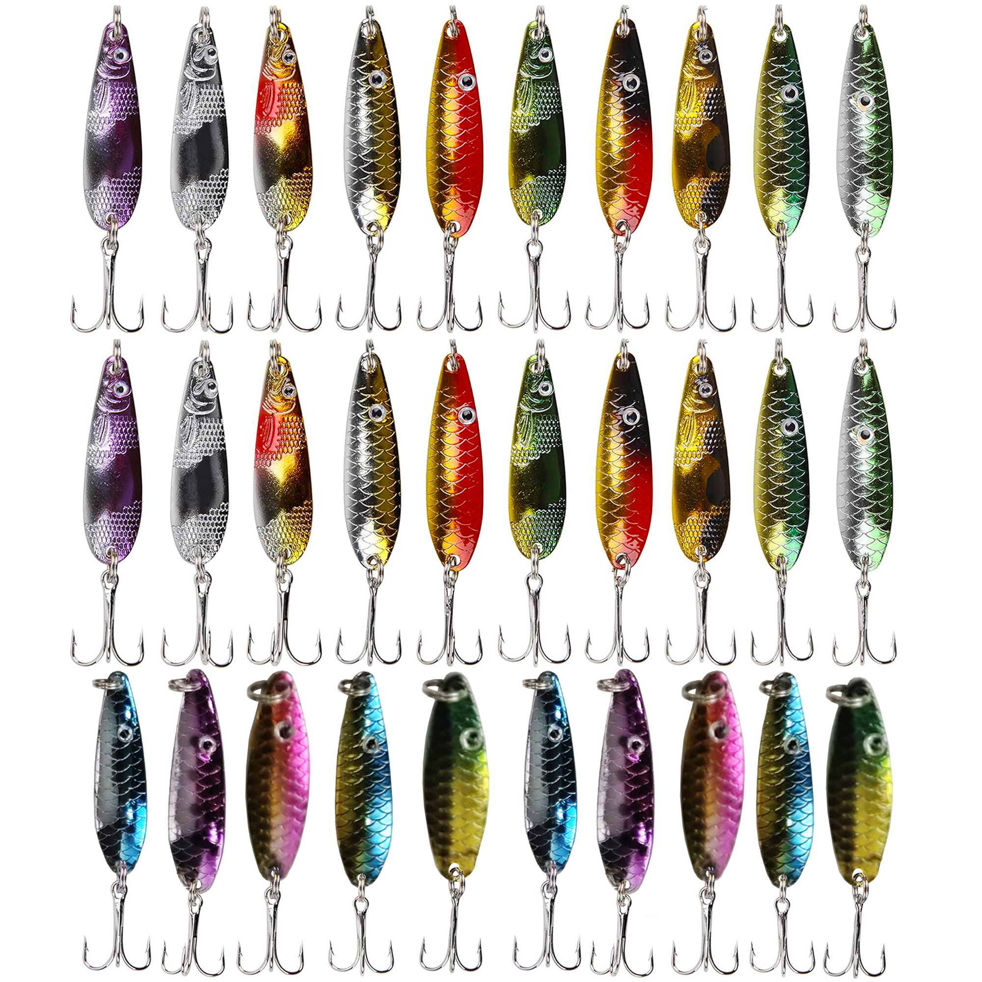 FREE FISHER 30pcs/Set Fishing Spoon Lures Metal Spinner Sequins Fishing Spinnerbaits Artificial Iron Fish Baits for Bass/Pike/Trout/Salmon Pesca