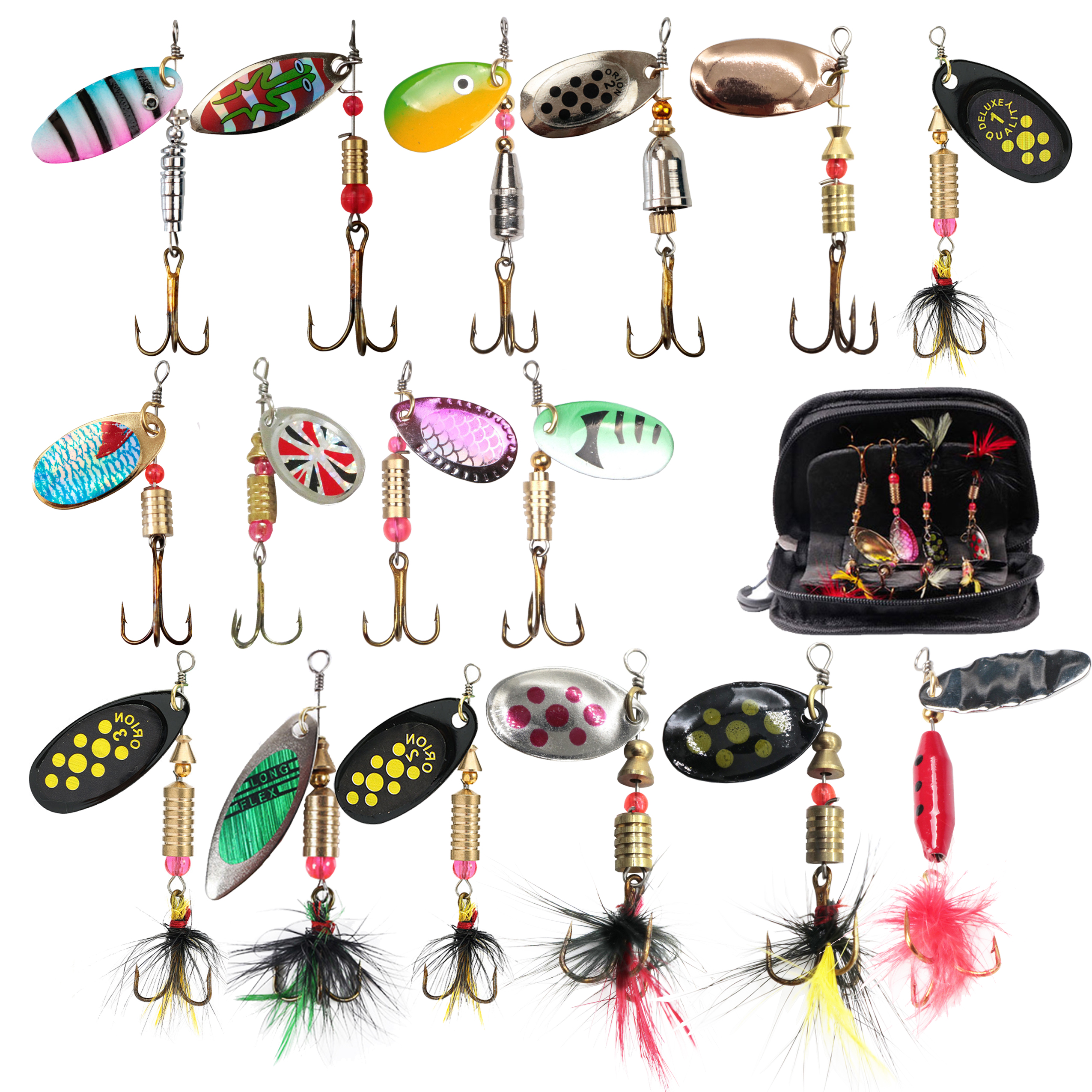 FREE FISHER 16pcs/Set Fishing Spinnerbaits Mixed Metal Rotating Sequins with Treble Hooks Spoon Lures Artificial Baits for Pike/Bass/Catfish