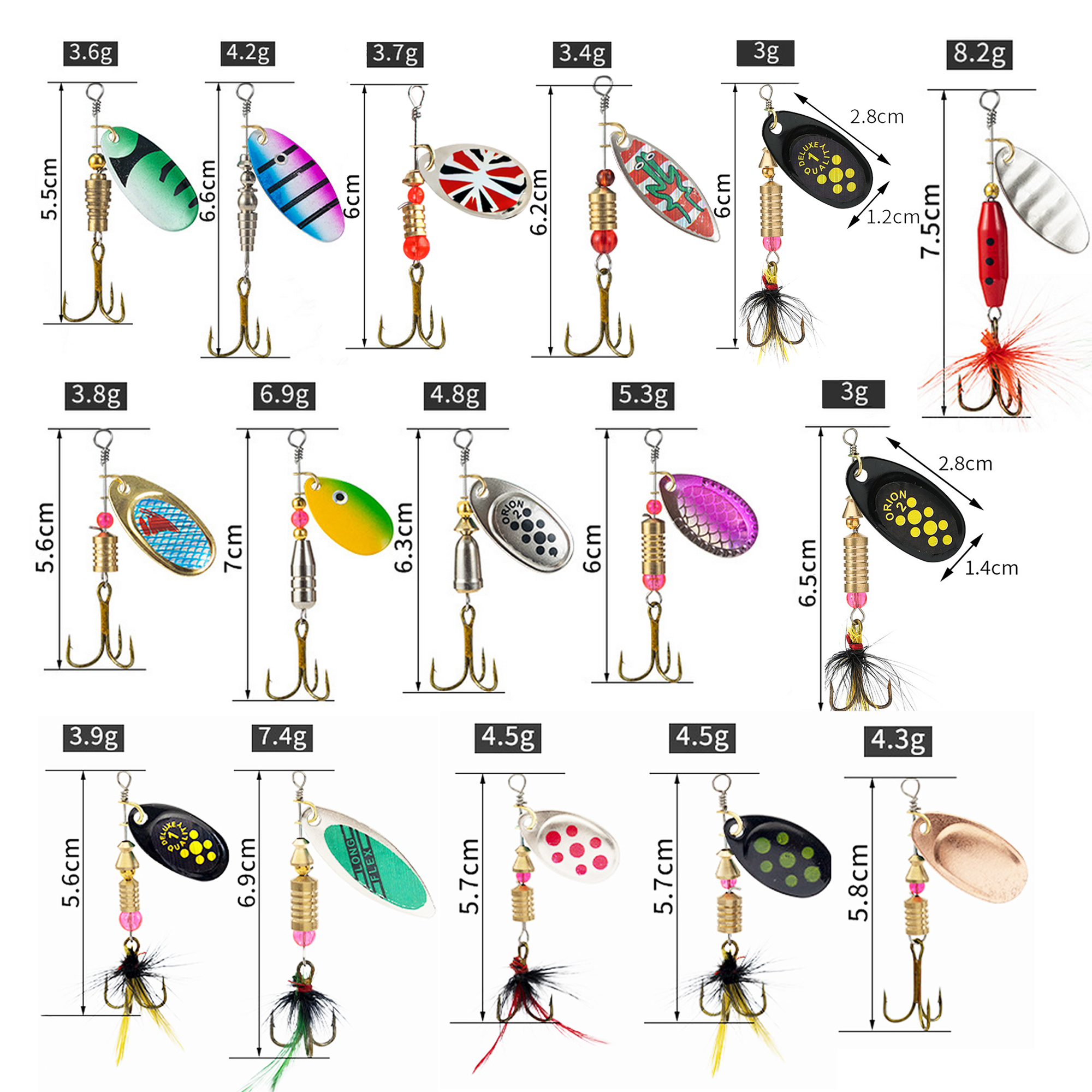 FREE FISHER 16pcs/Set Fishing Spinnerbaits Mixed Metal Rotating Sequins with Treble Hooks Spoon Lures Artificial Baits for Pike/Bass/Catfish