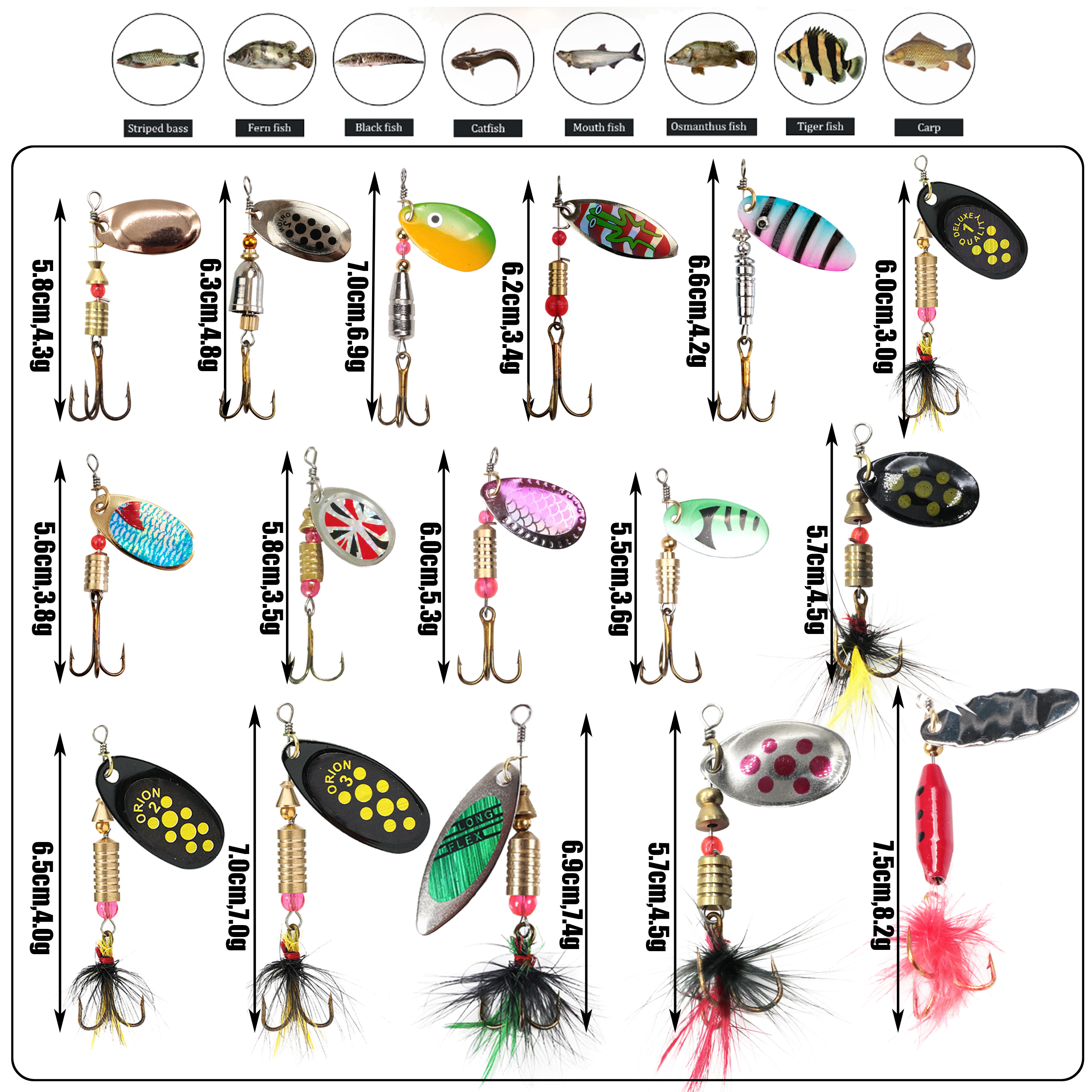 FREE FISHER 16pcs/Set Fishing Spinnerbaits Mixed Metal Rotating Sequins with Treble Hooks Spoon Lures Artificial Baits for Pike/Bass/Catfish