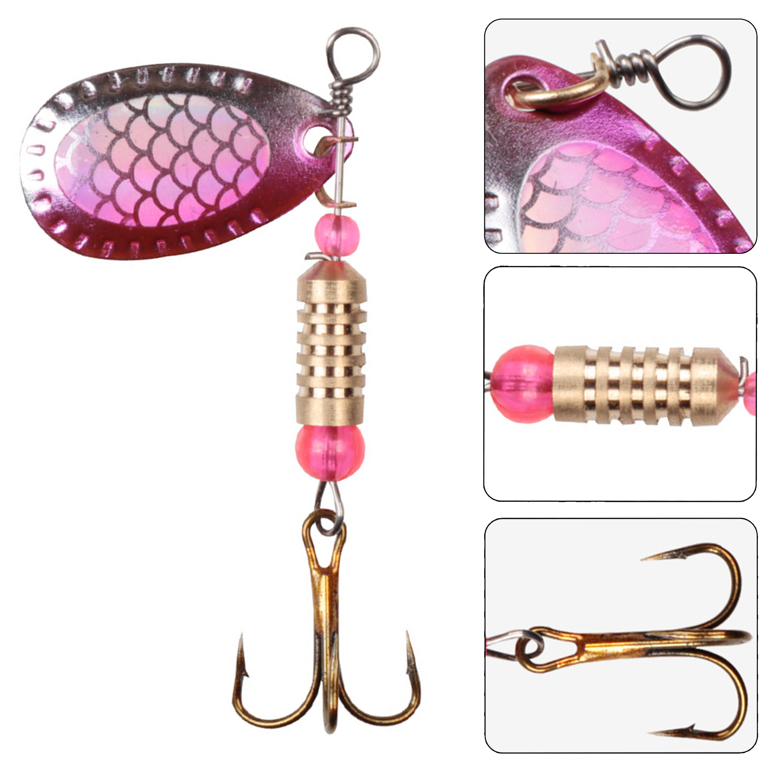 FREE FISHER 16pcs/Set Fishing Spinnerbaits Mixed Metal Rotating Sequins with Treble Hooks Spoon Lures Artificial Baits for Pike/Bass/Catfish