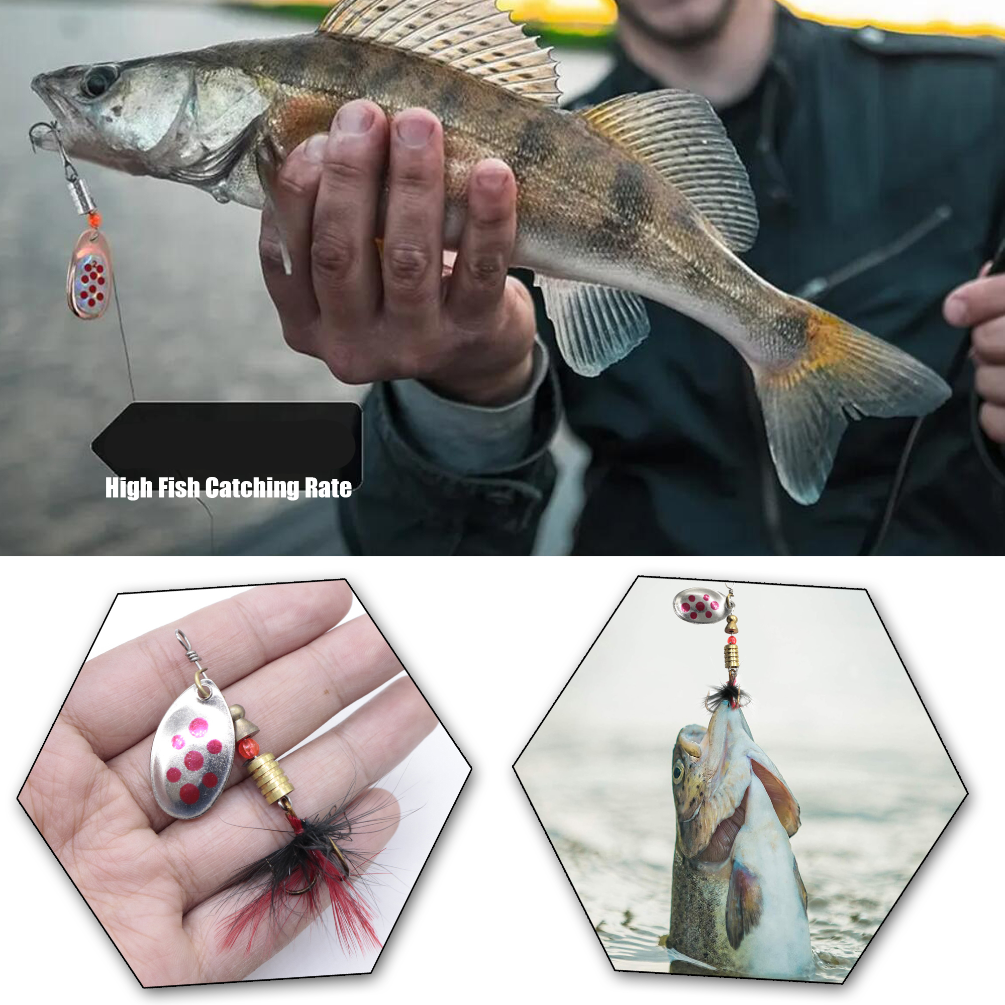 FREE FISHER 16pcs/Set Fishing Spinnerbaits Mixed Metal Rotating Sequins with Treble Hooks Spoon Lures Artificial Baits for Pike/Bass/Catfish