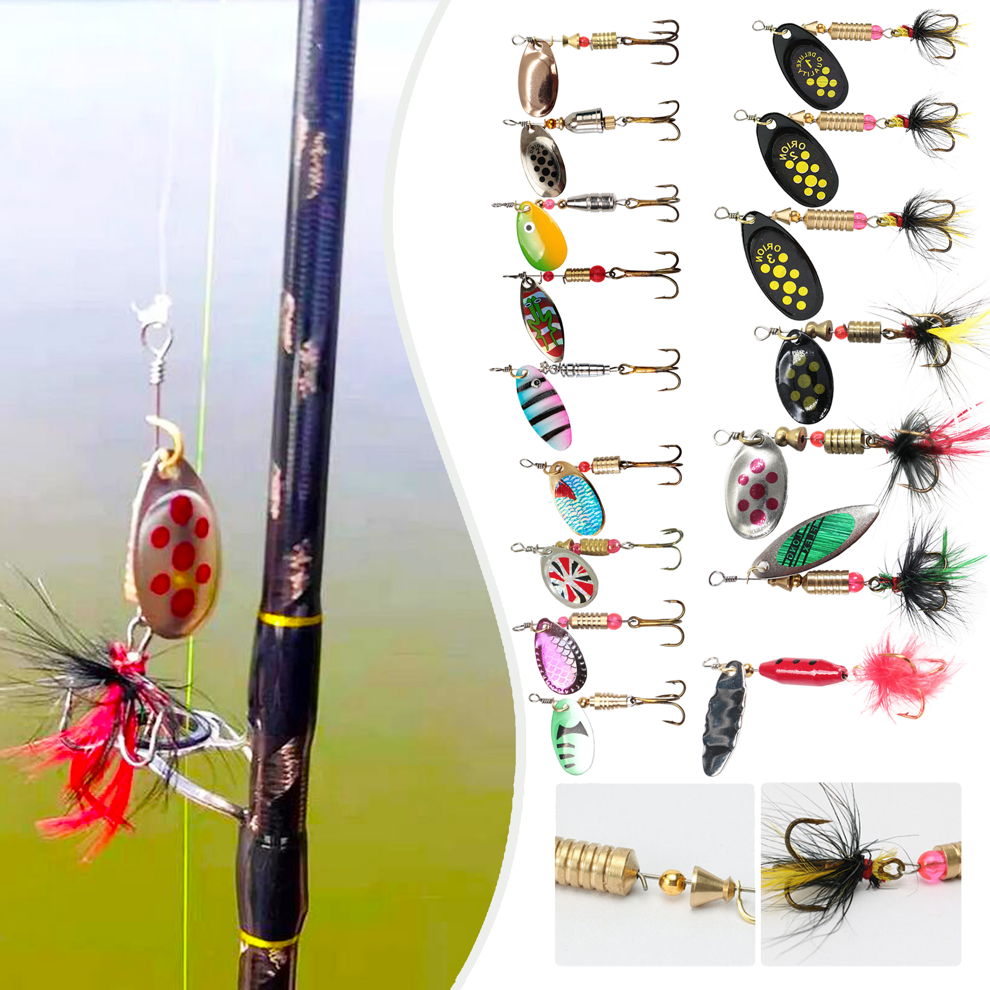 FREE FISHER 16pcs/Set Fishing Spinnerbaits Mixed Metal Rotating Sequins with Treble Hooks Spoon Lures Artificial Baits for Pike/Bass/Catfish