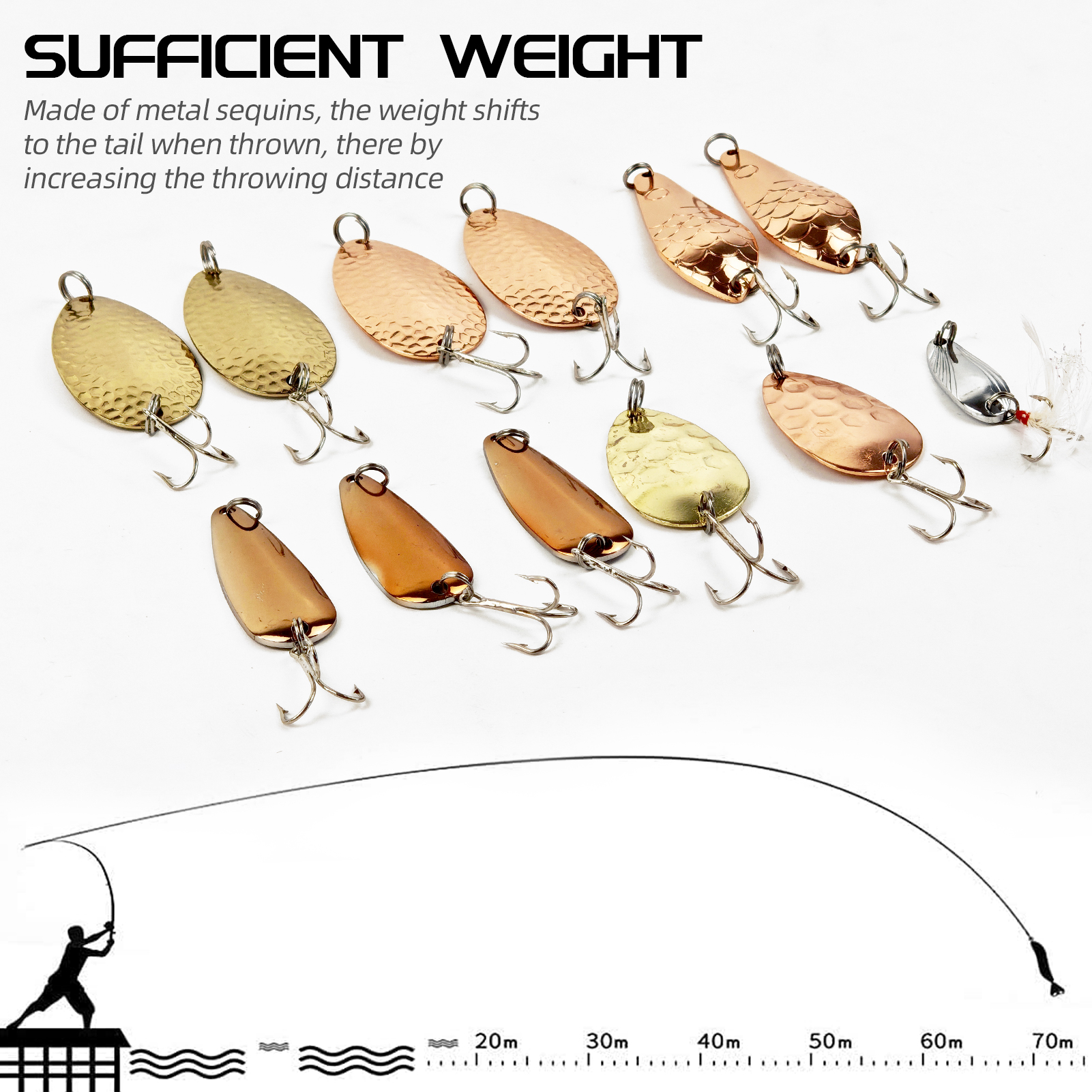 FREE FISHER 12pcs/Lot Fishing Spinnerbaits Set,Mixed Size Metal Spoon Lures,Spinner Baits with Hooks for Bass Pike Salmon Trout 