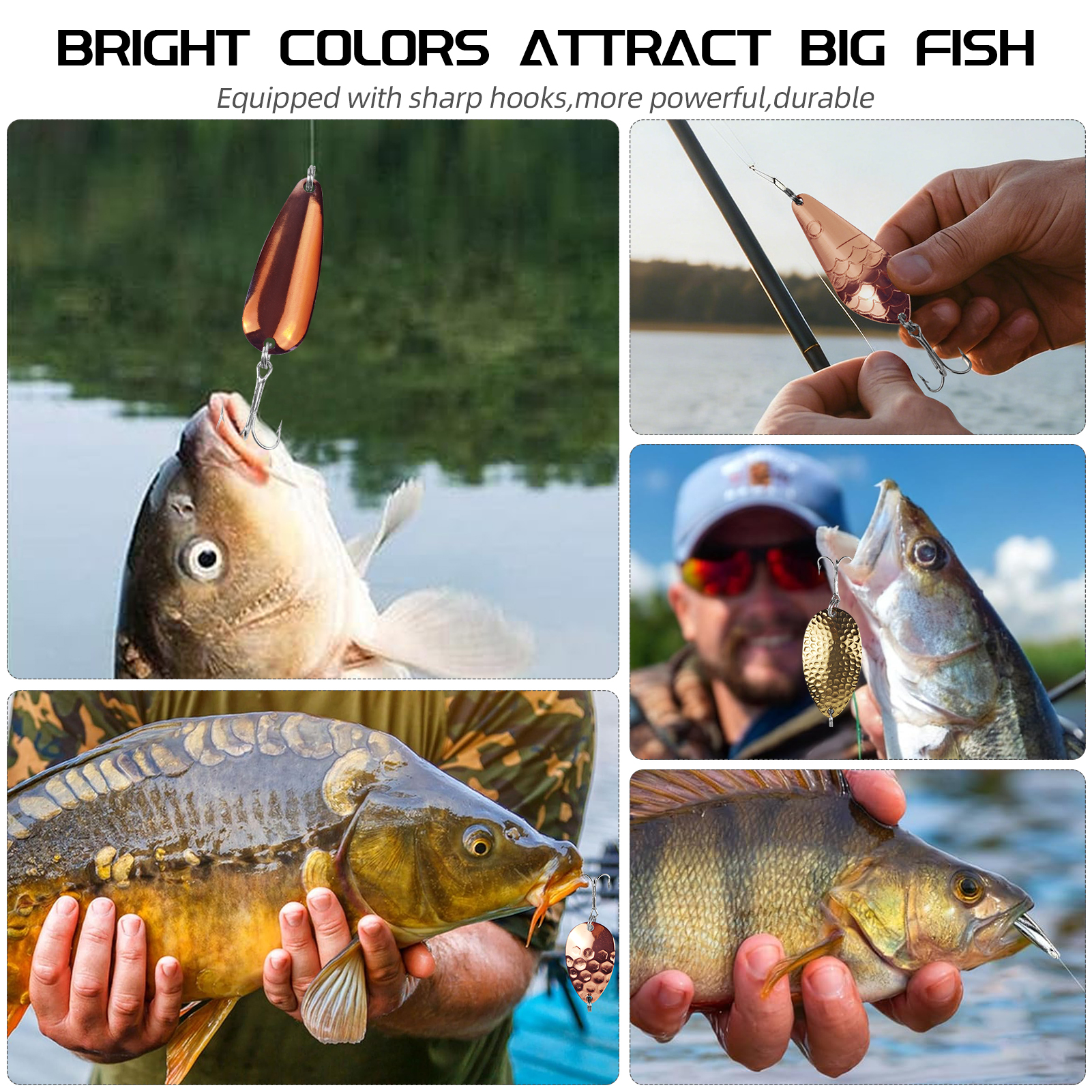 FREE FISHER 12pcs/Lot Fishing Spinnerbaits Set,Mixed Size Metal Spoon Lures,Spinner Baits with Hooks for Bass Pike Salmon Trout 