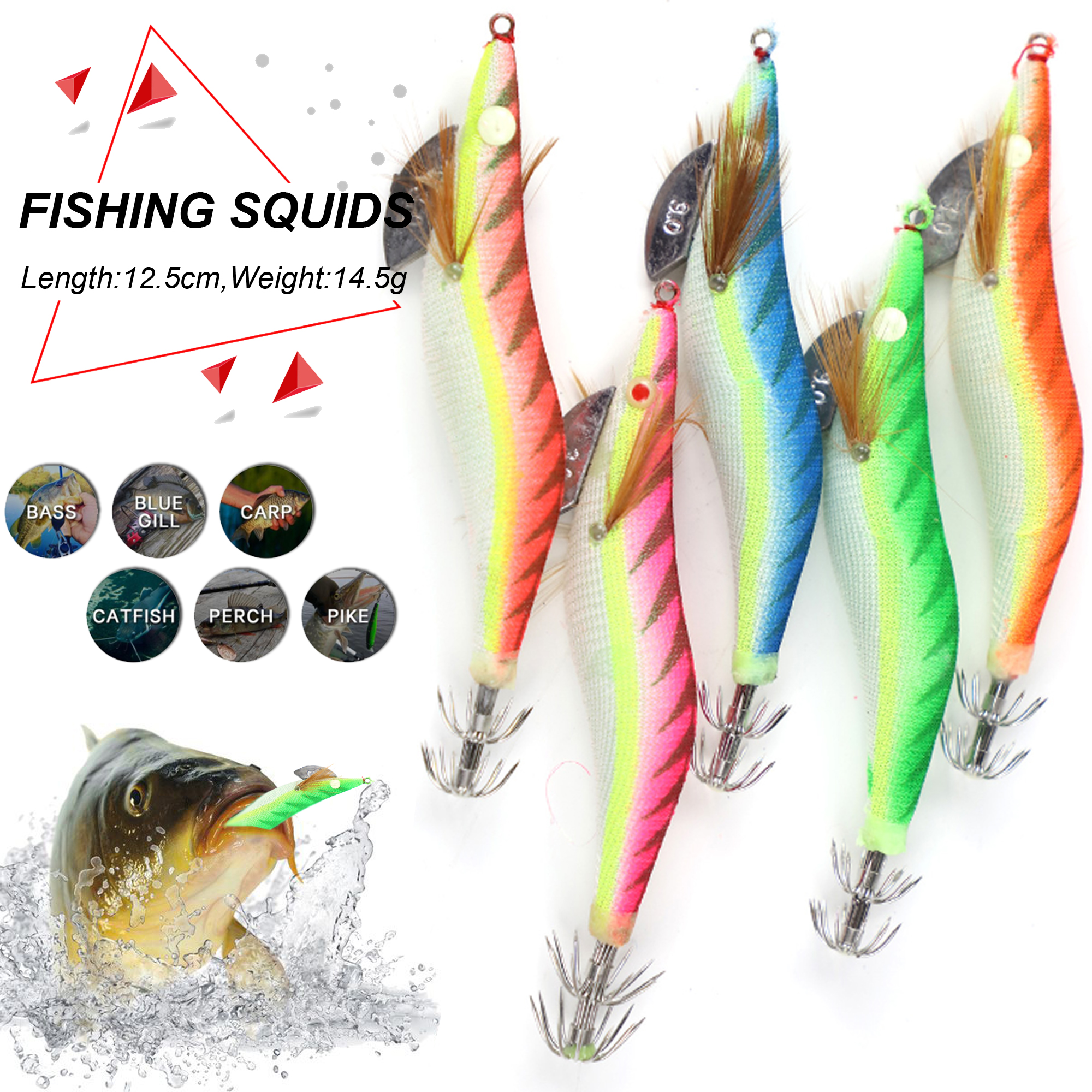 FREE FISHER 24Pcs/lot Fishing Squids Jigs Shrimp Hard Lures Octopus Cuttlefish Artificial Sharp Luminous Squid Hooks Prawn Lures for Sea Fishing Tackle