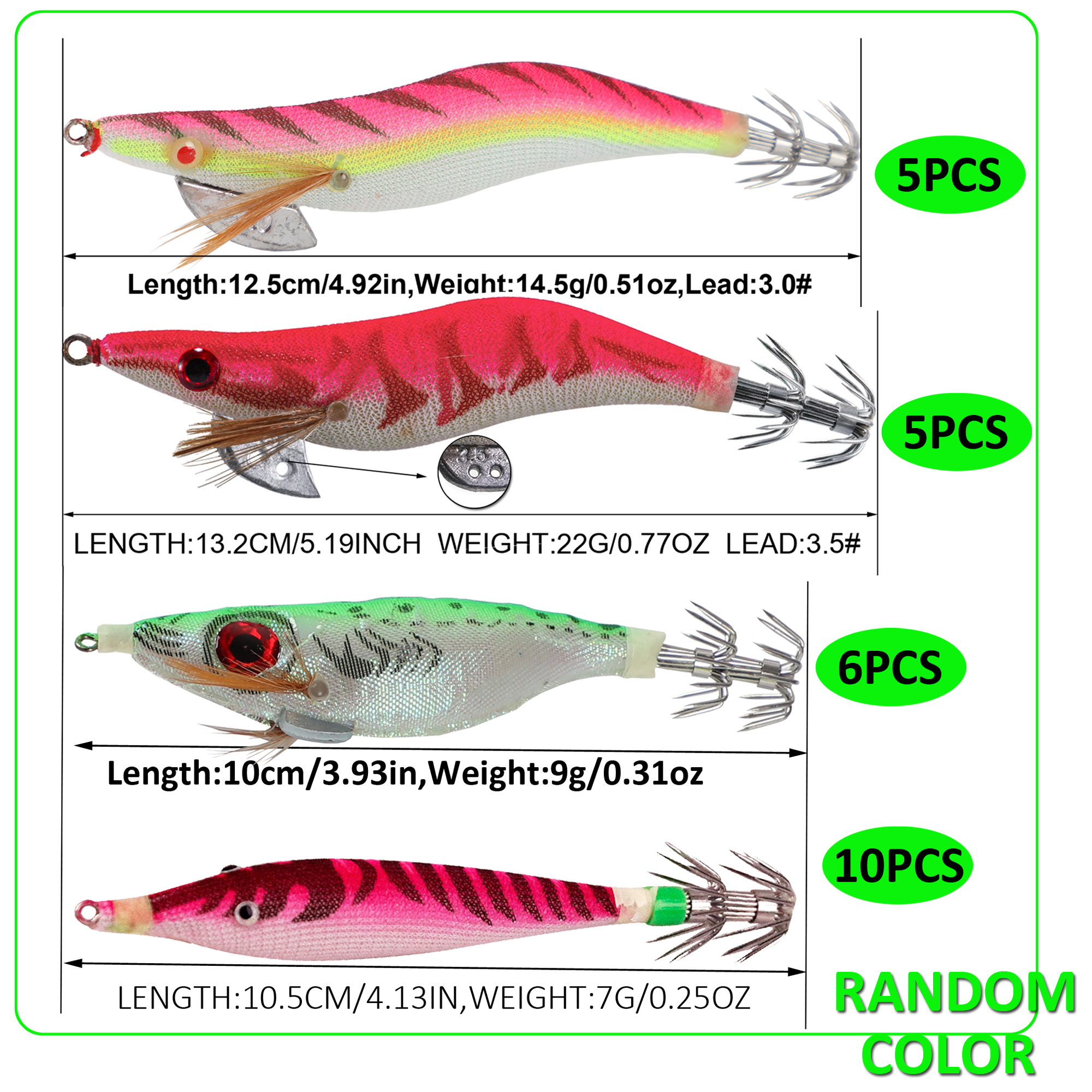 FREE FISHER 24Pcs/lot Fishing Squids Jigs Shrimp Hard Lures Octopus Cuttlefish Artificial Sharp Luminous Squid Hooks Prawn Lures for Sea Fishing Tackle