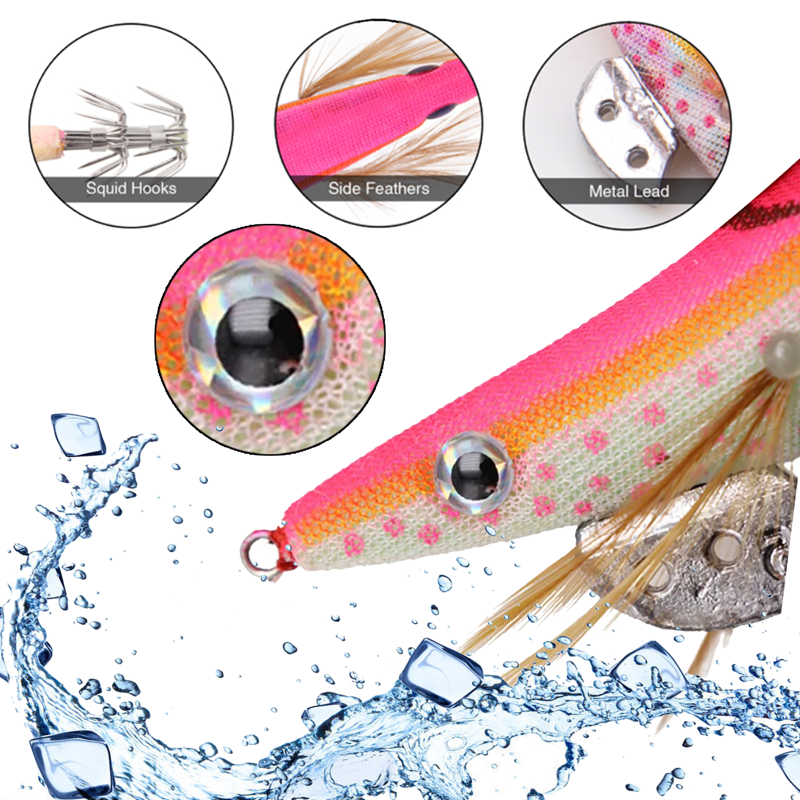 FREE FISHER 10Pcs Luminous Saltwater Squid Jig 30g Cuttlefish Fishing Lure Bait with Umbrella Hook Wood Shrimp Fishing Squid Jig Hooks 3.5#