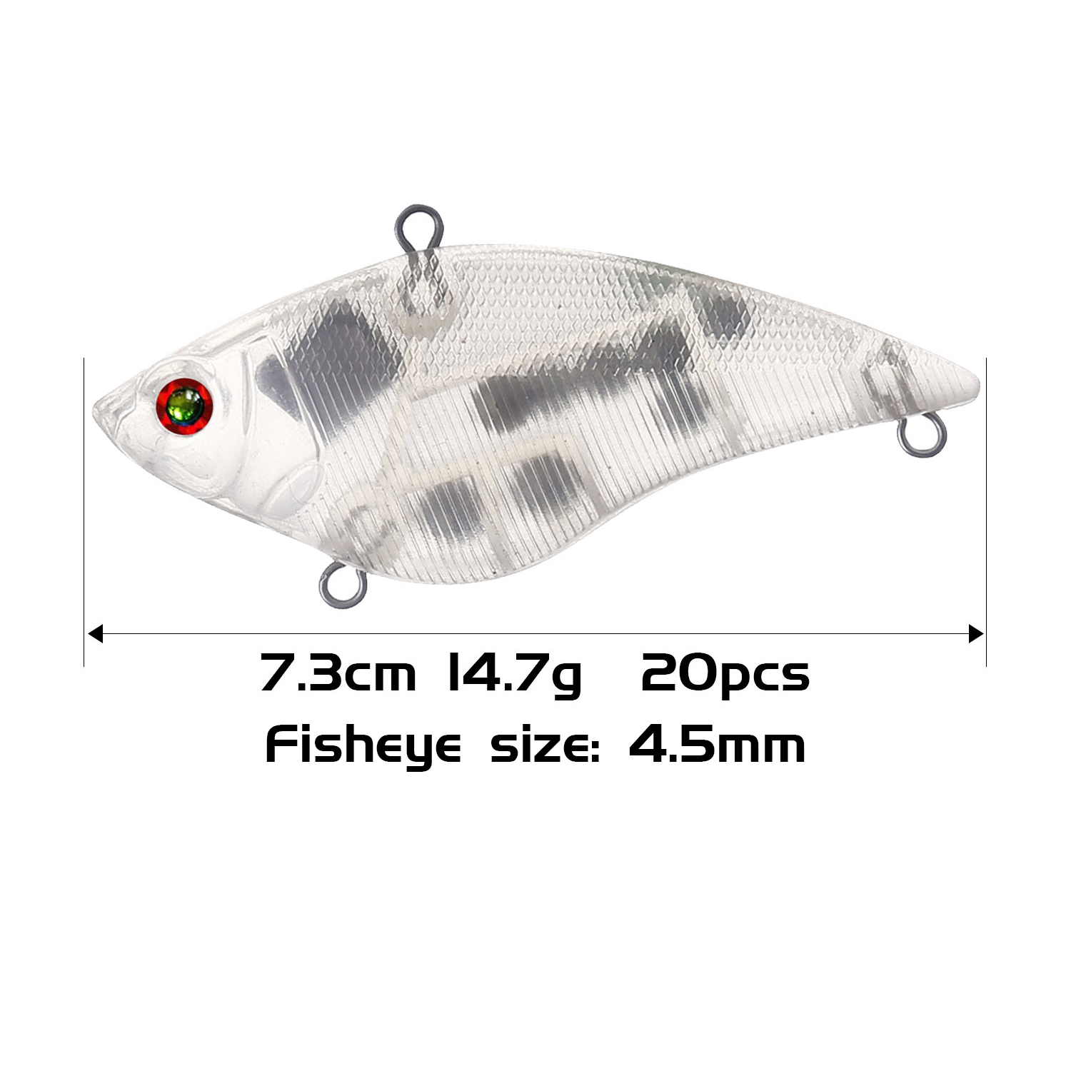 FREE FISHER 20pcs/Lot Fishing VIB Unpainted Lures Set 7.3cm 14.7g DIY Bait Embryo Vibration Blank Plastic Hard Artificial Baits Wobbler for Pike/Catfish