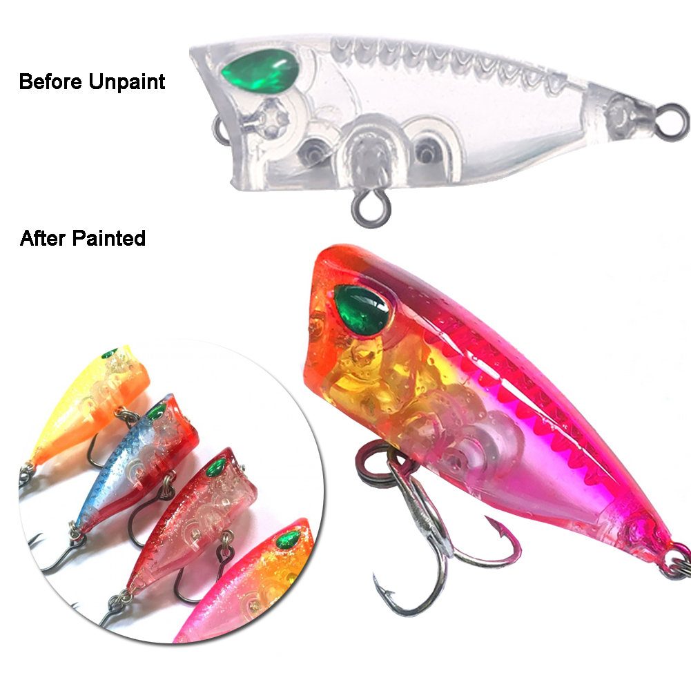 FREE FISHER 25pcs/Lot Fishing 3D Popper Lures with Eyes Blank Bait Embryo Unpainted Lures Clear Plastic Hard Baits 42mm 2.8g Manual DIY Bass Lure