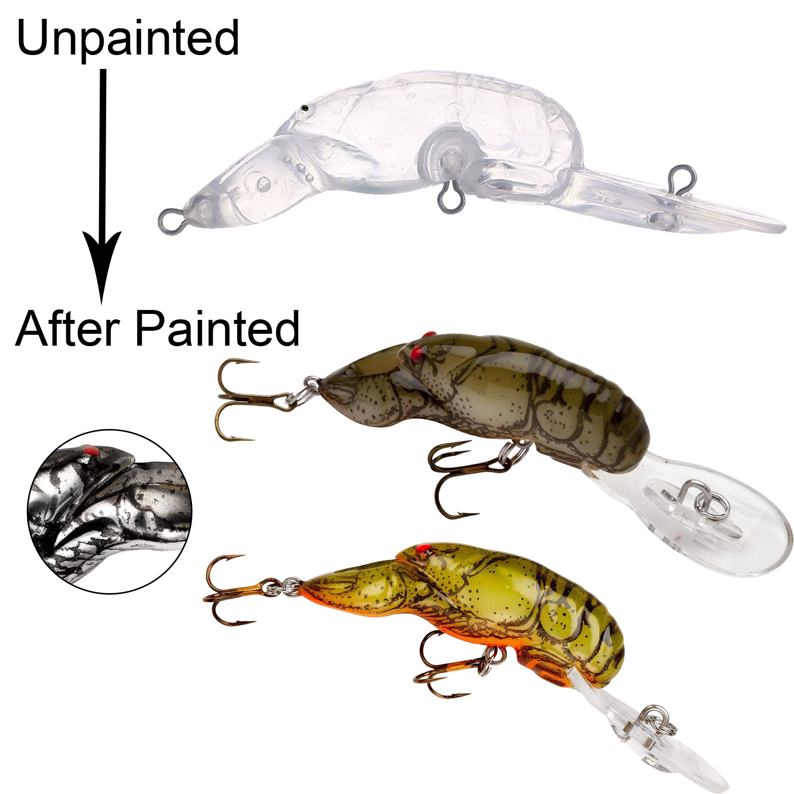 FREE FISHER Wholesale 25pcs/Lot Fishing Baits 9.2cm/6.7g Unpainted Lobster Blank Hard Lures DIY Transparent Artificial Baits Set with Paint Fish Eyes