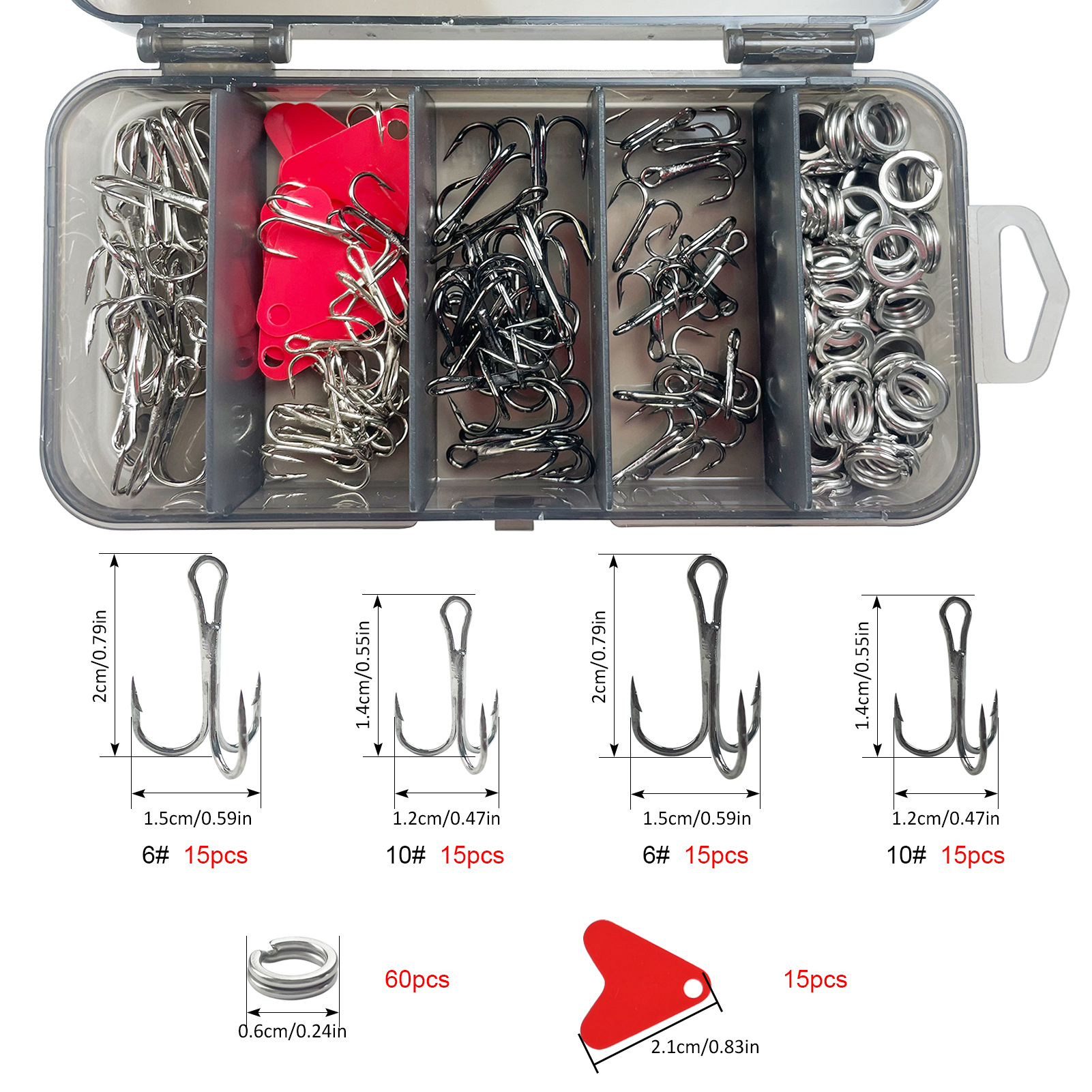 FREE FISHER Fishing Hooks Kit,192pcs/Box 35647 Treble Hooks,Swivel Rings,Spinnerbaits Spoons Laser Stickers,Hard Lure 3D Eyes