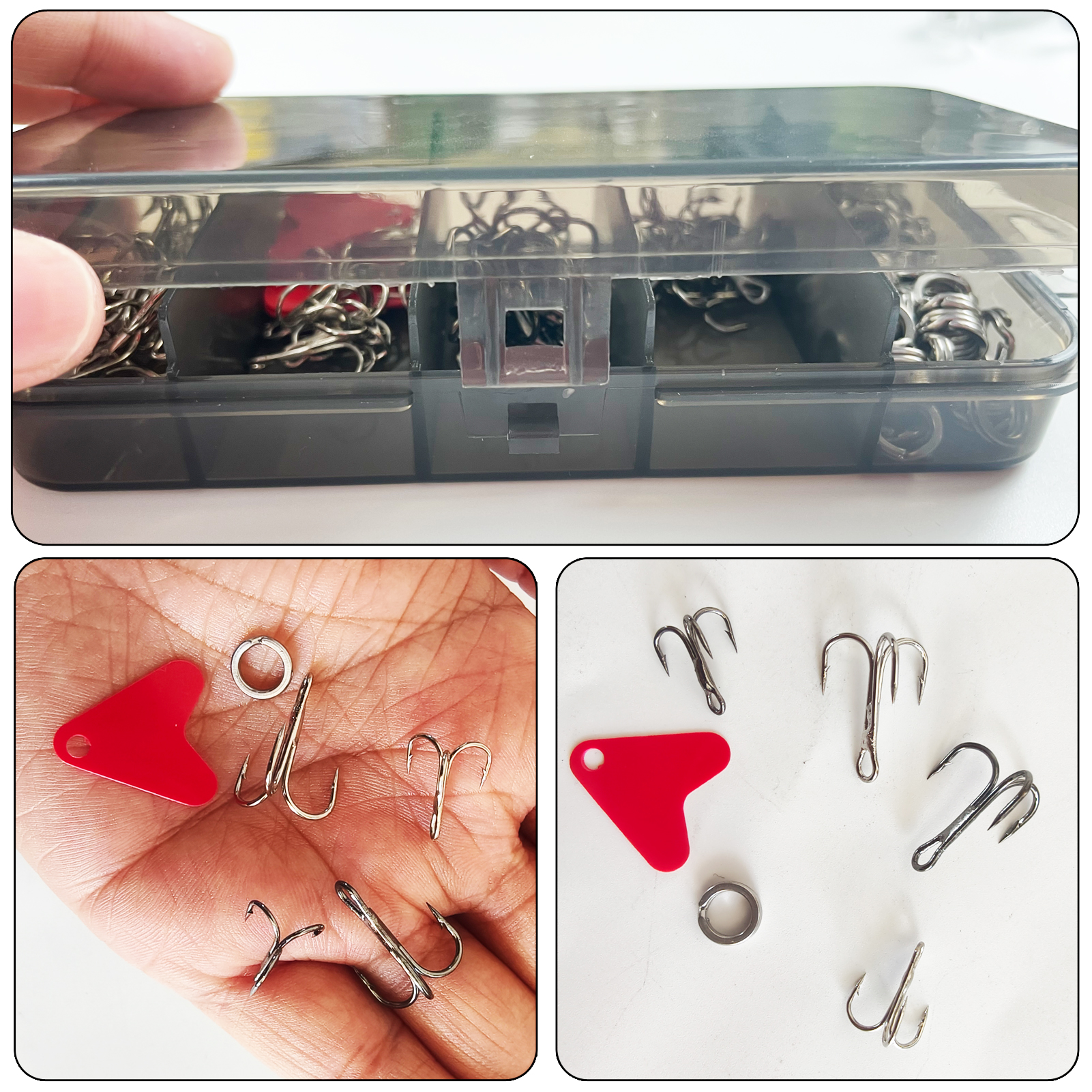 FREE FISHER Fishing Hooks Kit,192pcs/Box 35647 Treble Hooks,Swivel Rings,Spinnerbaits Spoons Laser Stickers,Hard Lure 3D Eyes