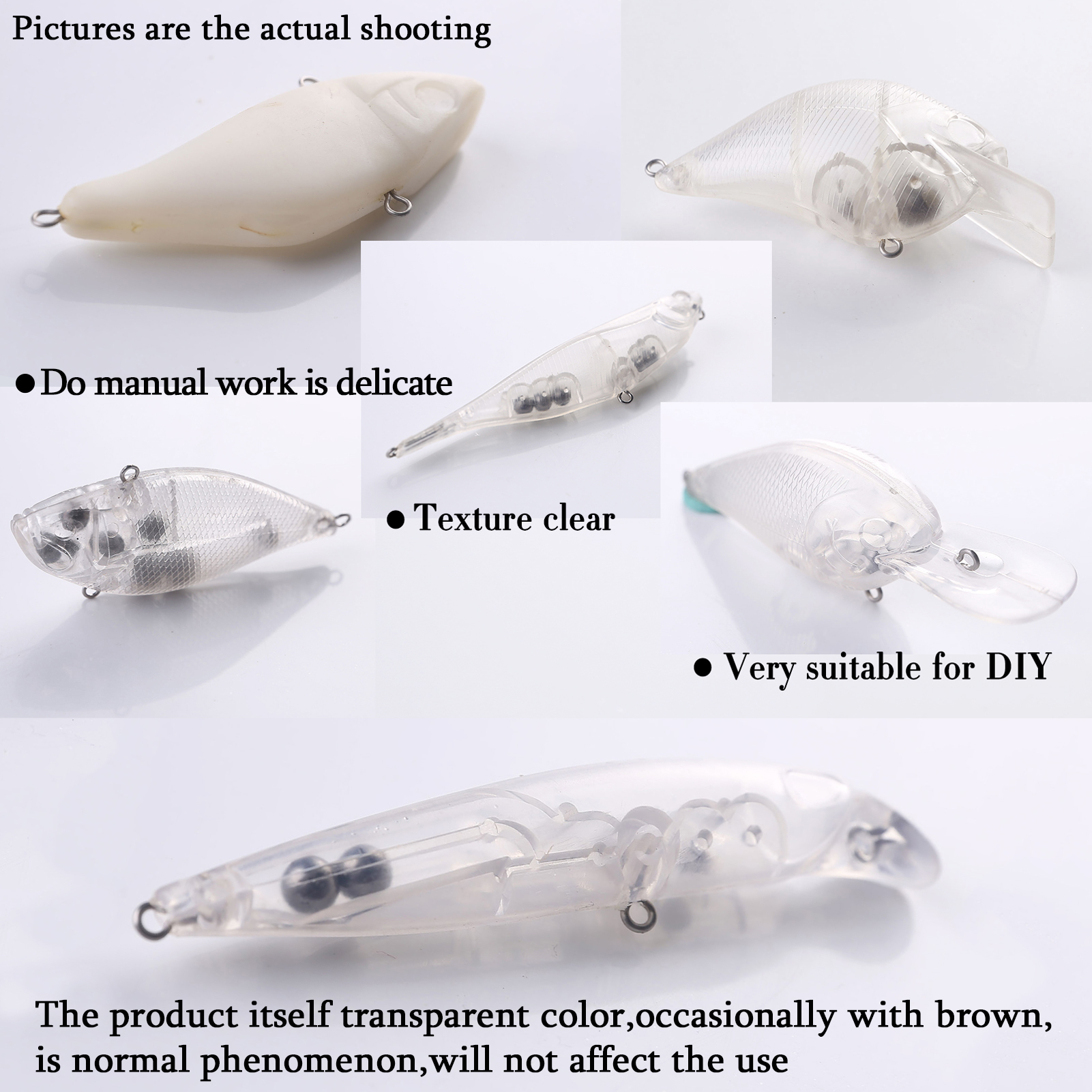 FREE FISHER 172pcs Fishing Blank Bait Kit,Mixed Unpainted Lure Embryo,DIY Clear Crankbaits,Minnows Popper VIB with Triple Hooks Connectors