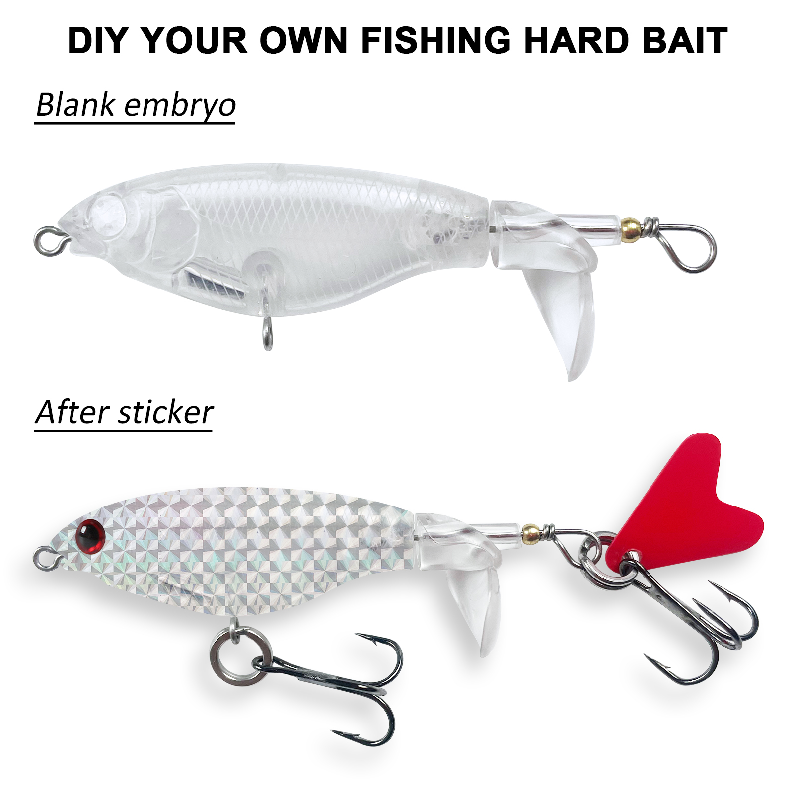 FREE FISHER Mixed Unpainted Lures Kit Fishing Blank Bait Embryo Crankbaits Minnows with Treble Hooks Laser Stickers Connectors Accessory Box