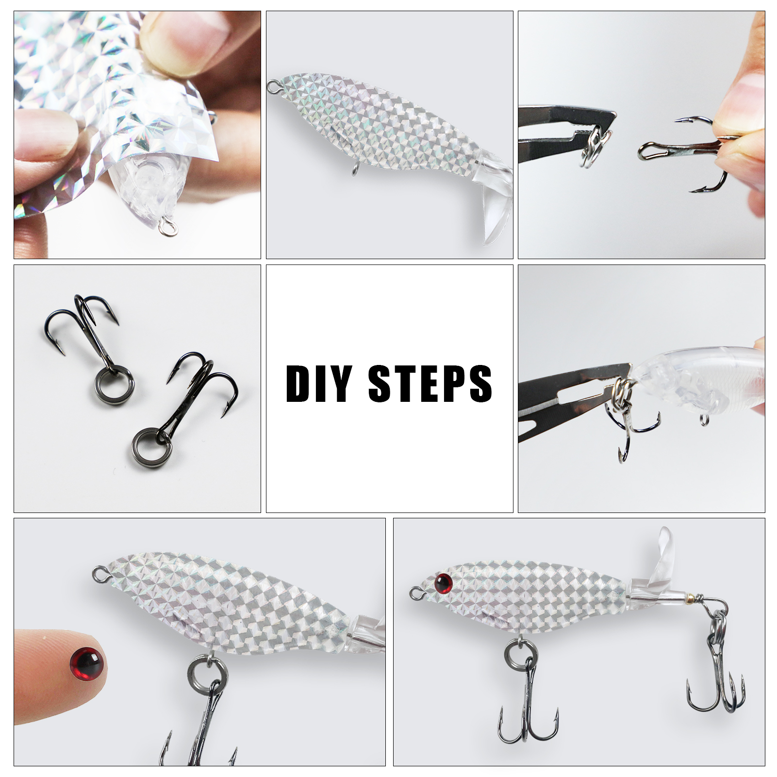 FREE FISHER Mixed Unpainted Lures Kit Fishing Blank Bait Embryo Crankbaits Minnows with Treble Hooks Laser Stickers Connectors Accessory Box