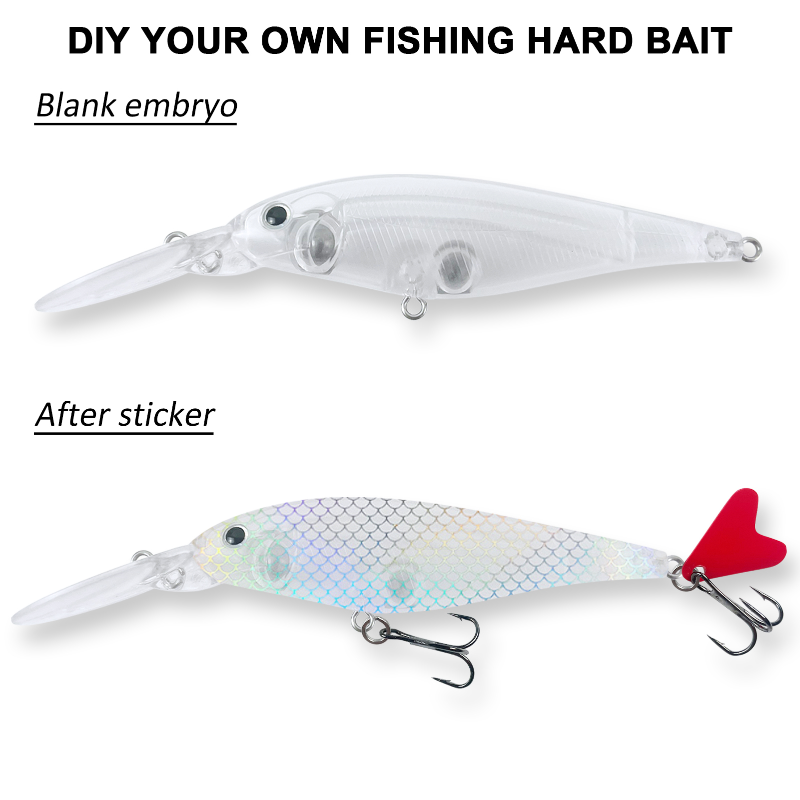 FREE FISHER Unpainted Lures Kit with Hooks,Mixed Minnows Crankbaits,DIY Fishing Blank Baits,Freshwater/Saltwater Accessories Box