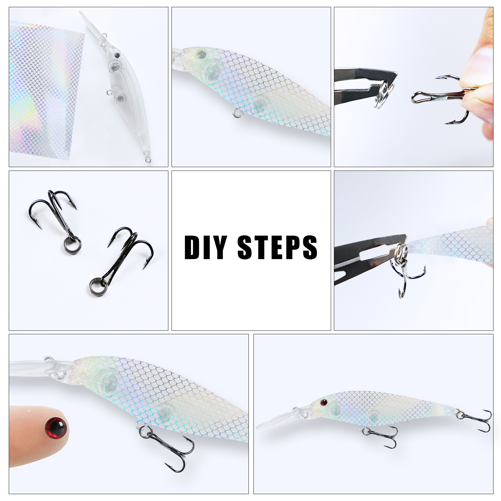 FREE FISHER Unpainted Lures Kit with Hooks,Mixed Minnows Crankbaits,DIY Fishing Blank Baits,Freshwater/Saltwater Accessories Box
