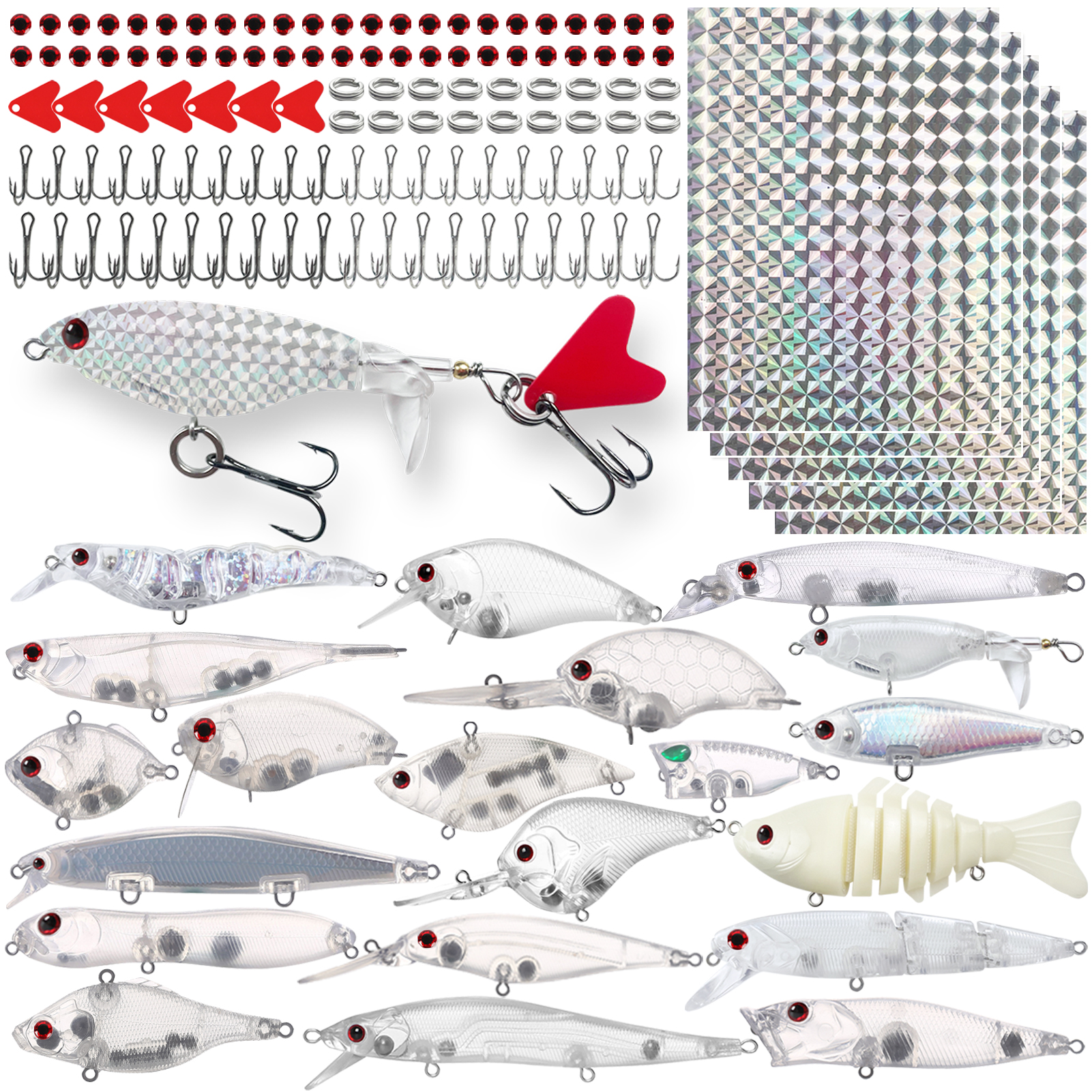 FREE FISHER Unpainted Fishing Lures Making Kit,DIY Crankbaits Minnow,211pcs Blank Hard Baits,Fishing Hooks Stickers Accessories